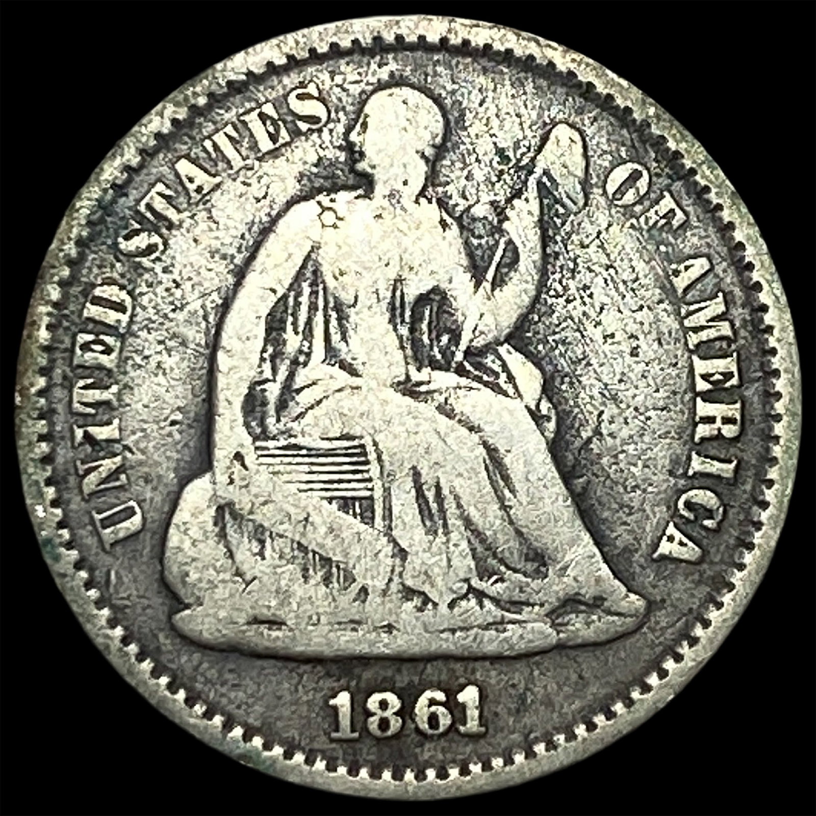 1861 Silver Seated Liberty Half Dime LIGHTLY CIRCULATED: 1861 Silver Seated Liberty Half Dime LIGHTLY CIRCULATED