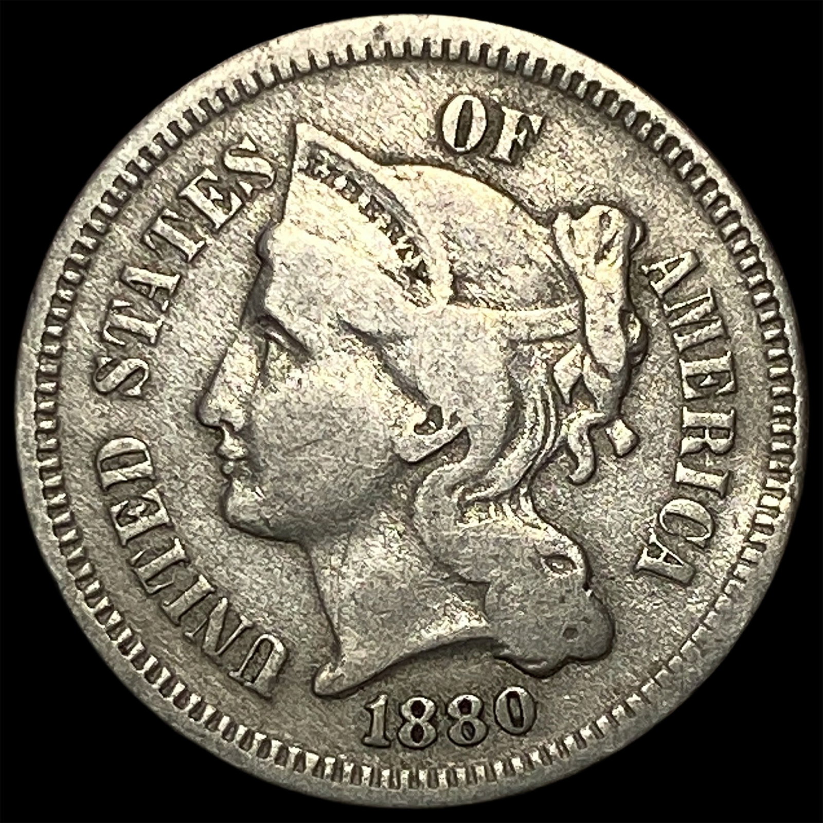 1880 Nickel Three-Cent Piece NEARLY UNCIRCULATED: 1880 Nickel Three-Cent Piece NEARLY UNCIRCULATED