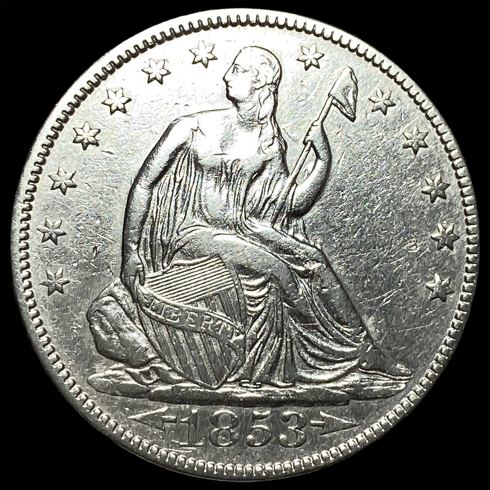 1853 Arrows/Rays Seated Liberty Half Dollar CHOICE AU: 1853 Arrows/Rays Seated Liberty Half Dollar CHOICE AU