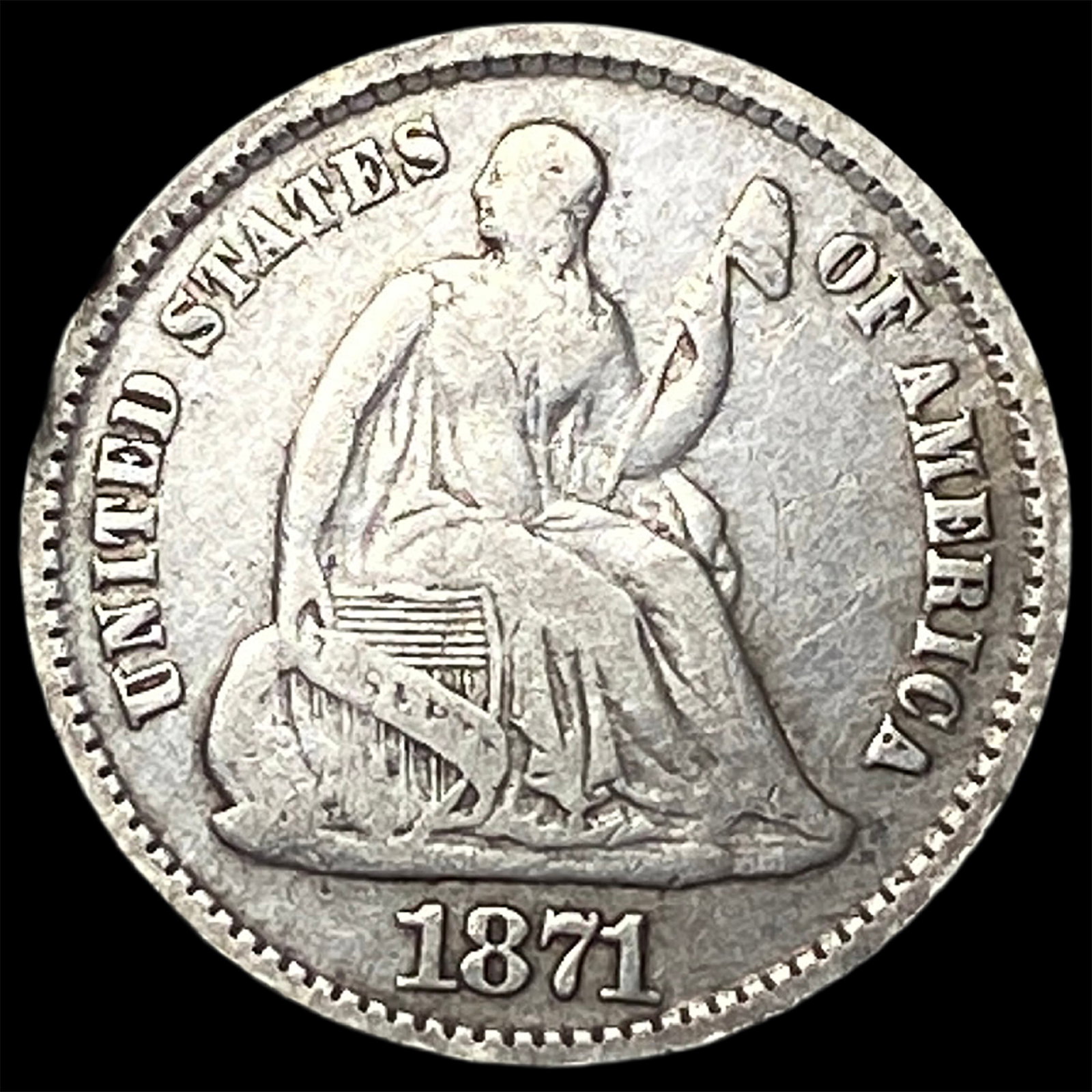 1871 Silver Seated Liberty Half Dime LIGHTLY CIRCULATED (1 of 2)