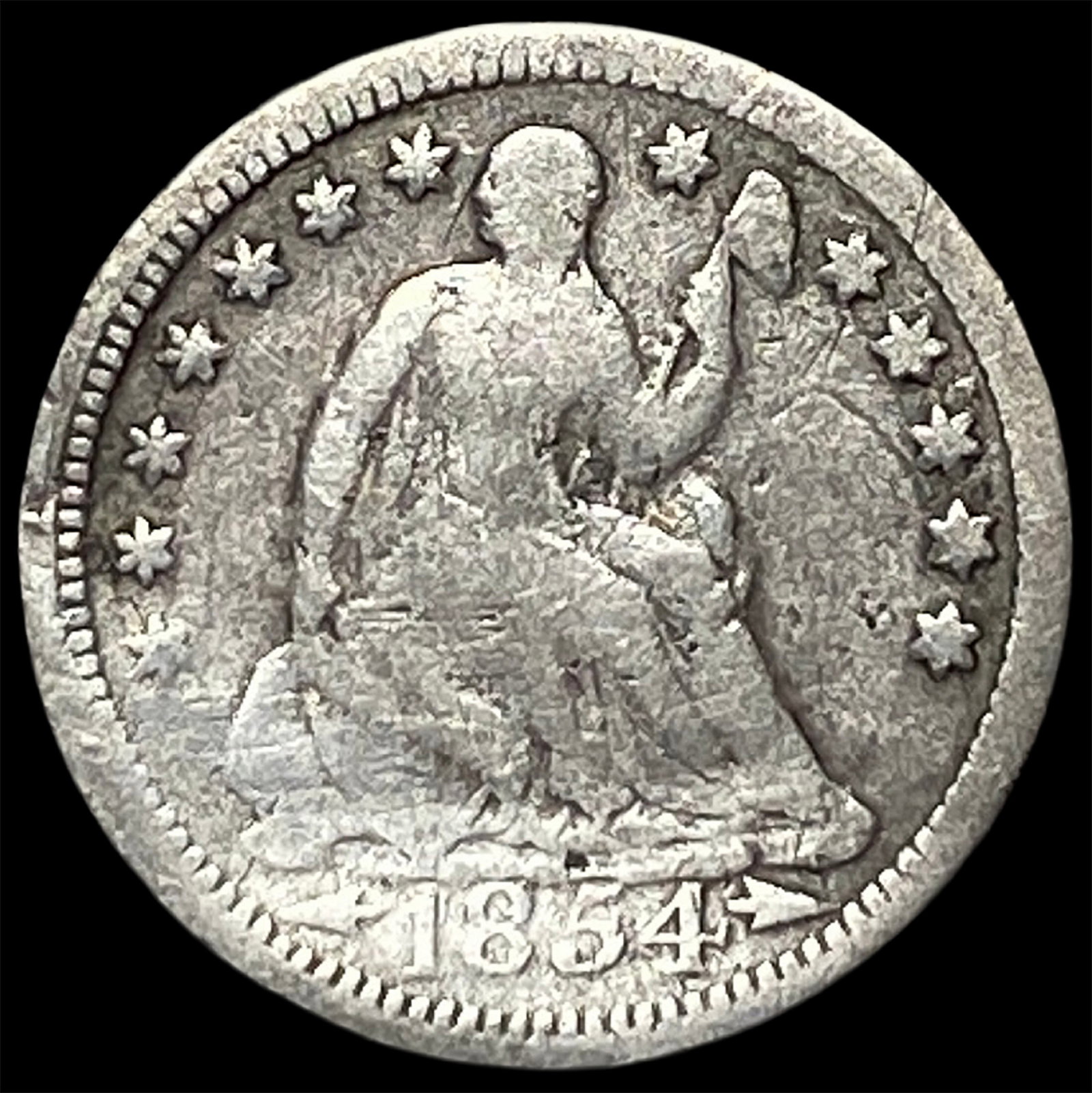 1854 Seated Liberty Half Dime LIGHTLY CIRCULATED (1 of 2)