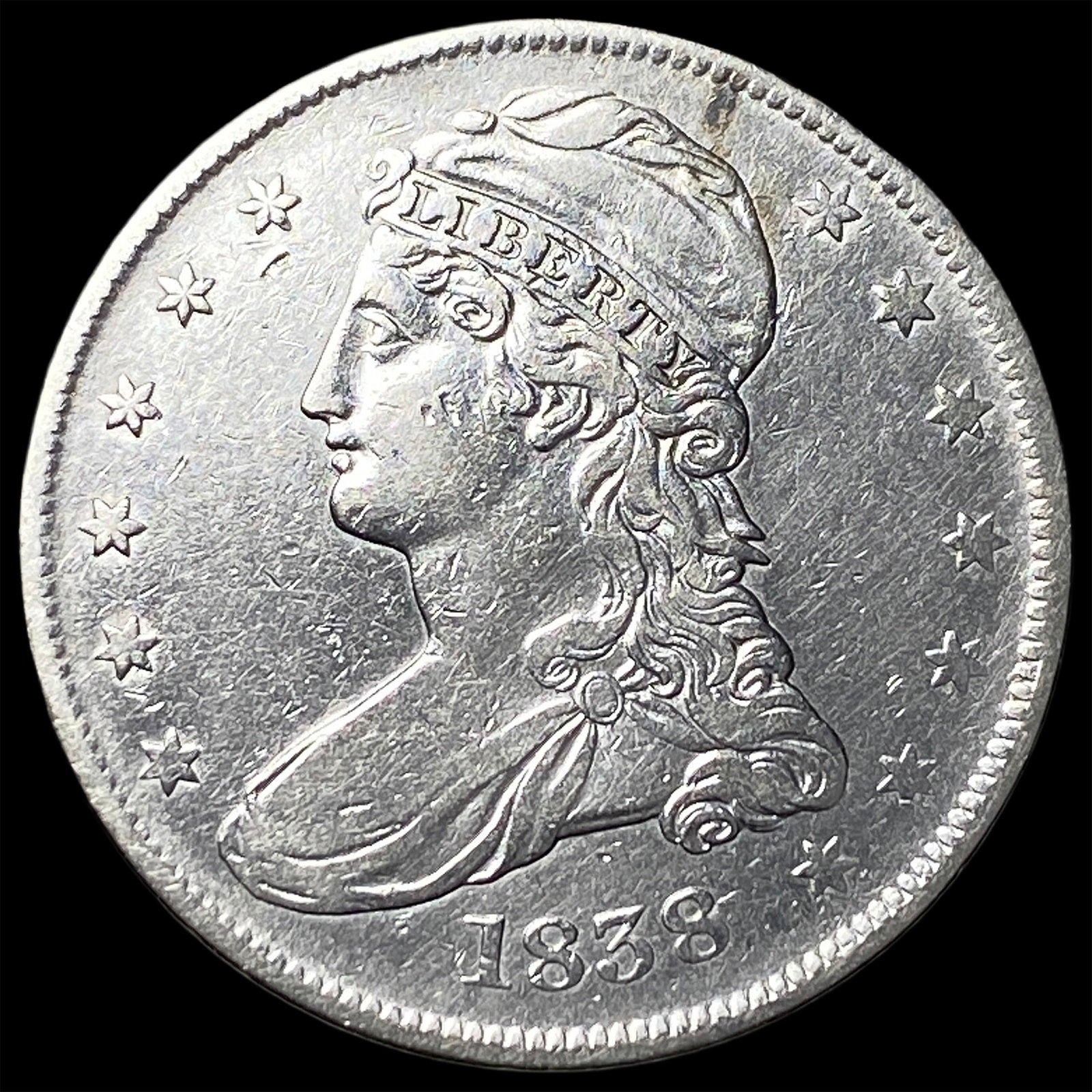 1838 Silver Capped Bust Half Dollar CLOSELY UNCIRCULATED: 1838 Silver Capped Bust Half Dollar CLOSELY UNCIRCULATED