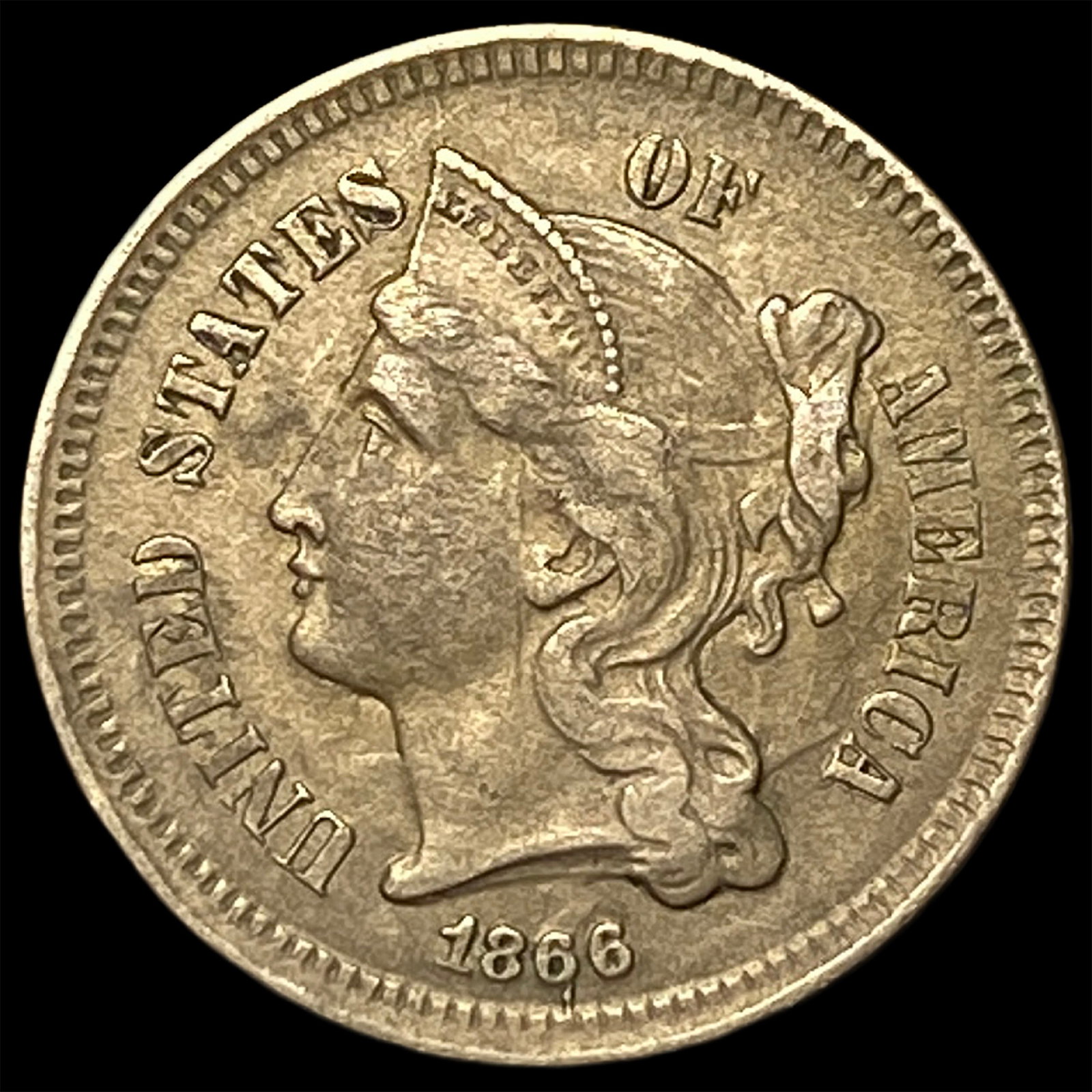 1866 Nickel Three-Cent Piece NEARLY UNCIRCULATED: 1866 Nickel Three-Cent Piece NEARLY UNCIRCULATED