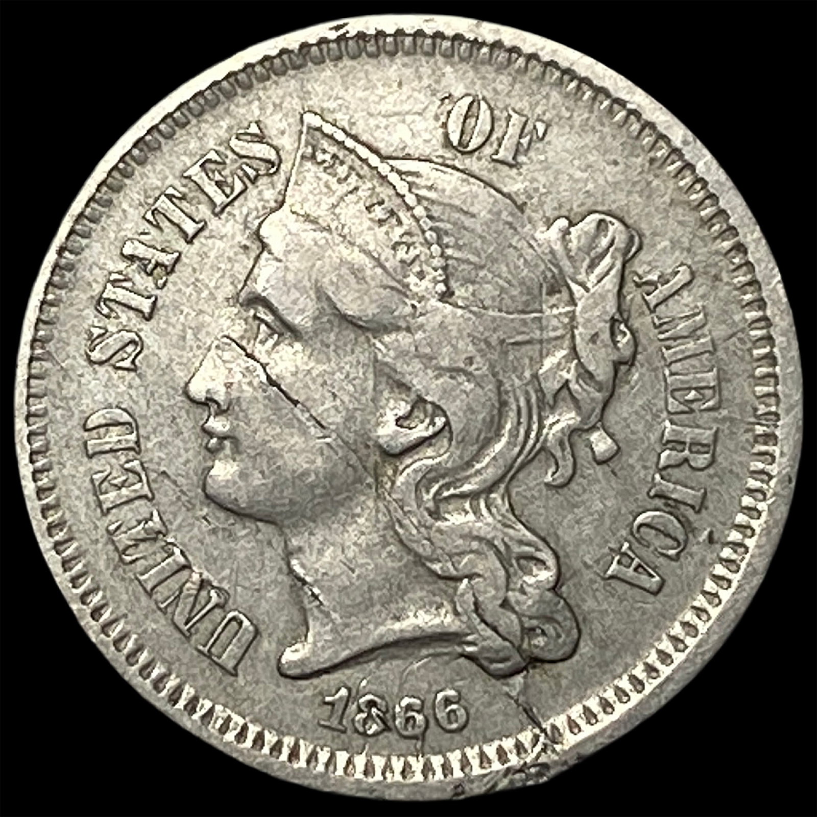 1866 Nickel Three-Cent Piece LIGHTLY CIRCULATED: 1866 Nickel Three-Cent Piece LIGHTLY CIRCULATED