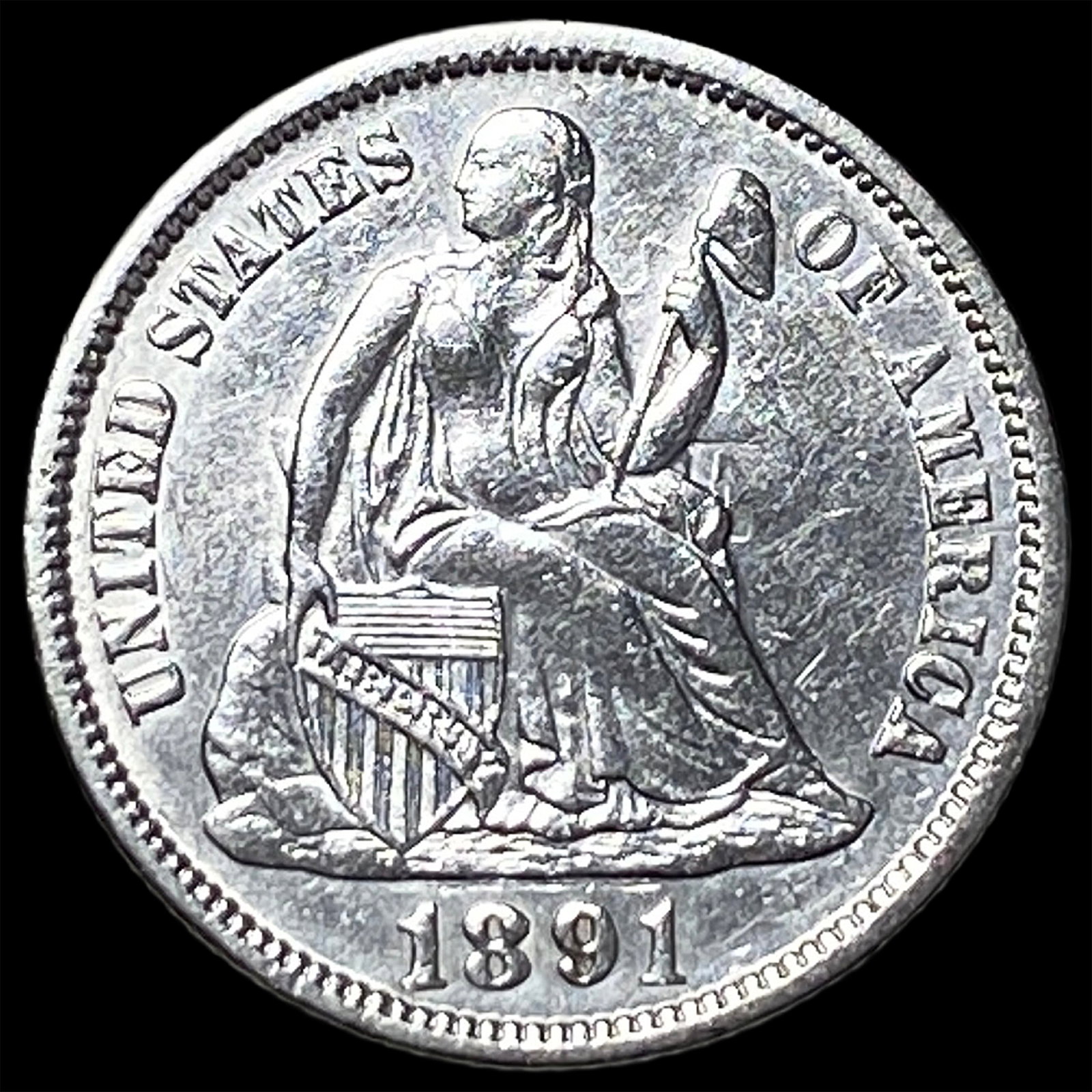 1891 Silver Seated Liberty Dime UNCIRCULATED: 1891 Silver Seated Liberty Dime UNCIRCULATED