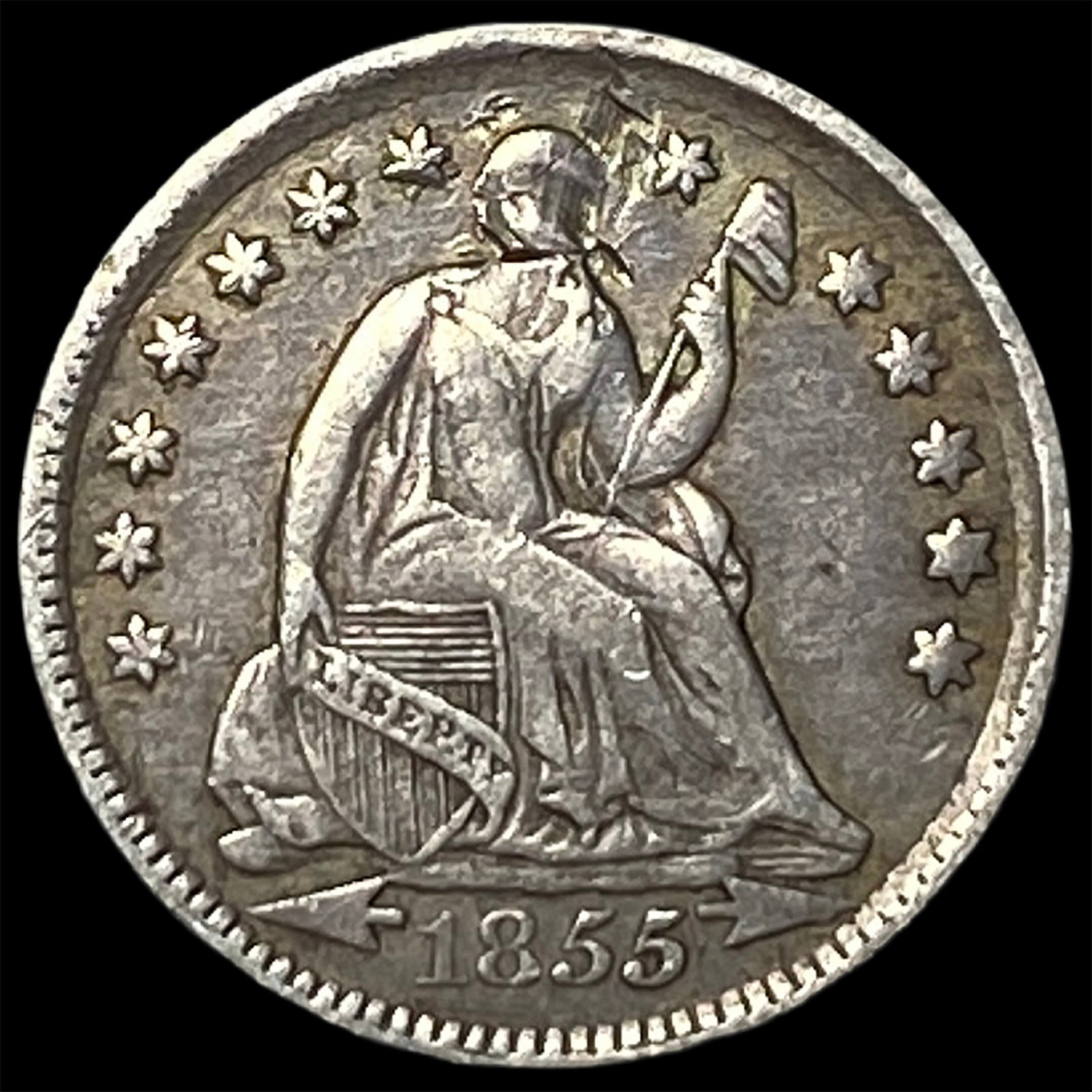 1855 Arrows Seated Liberty Half Dime CLOSELY UNCIRCULATED: 1855 Arrows Seated Liberty Half Dime CLOSELY UNCIRCULATED