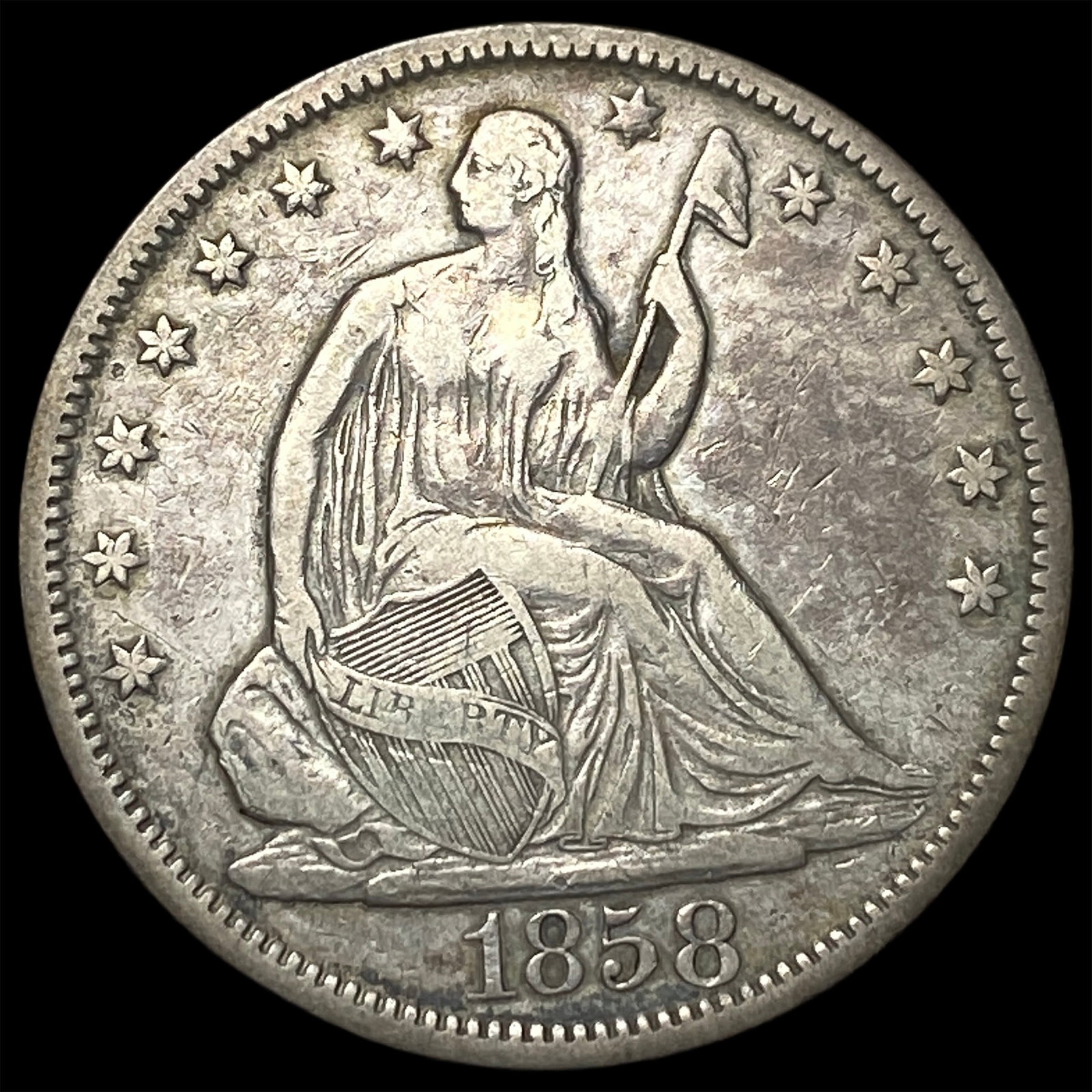 1858 Seated Liberty Half Dollar CLOSELY UNCIRCULATED: 1858 Seated Liberty Half Dollar CLOSELY UNCIRCULATED