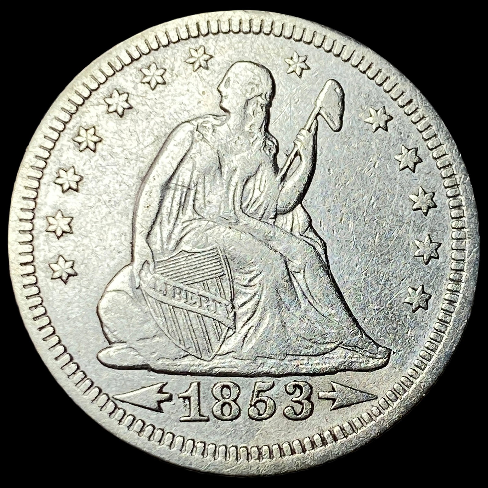 1853 Arrows/Rays Seated Liberty Quarter NEARLY UNCIRCULATED (1 of 2)