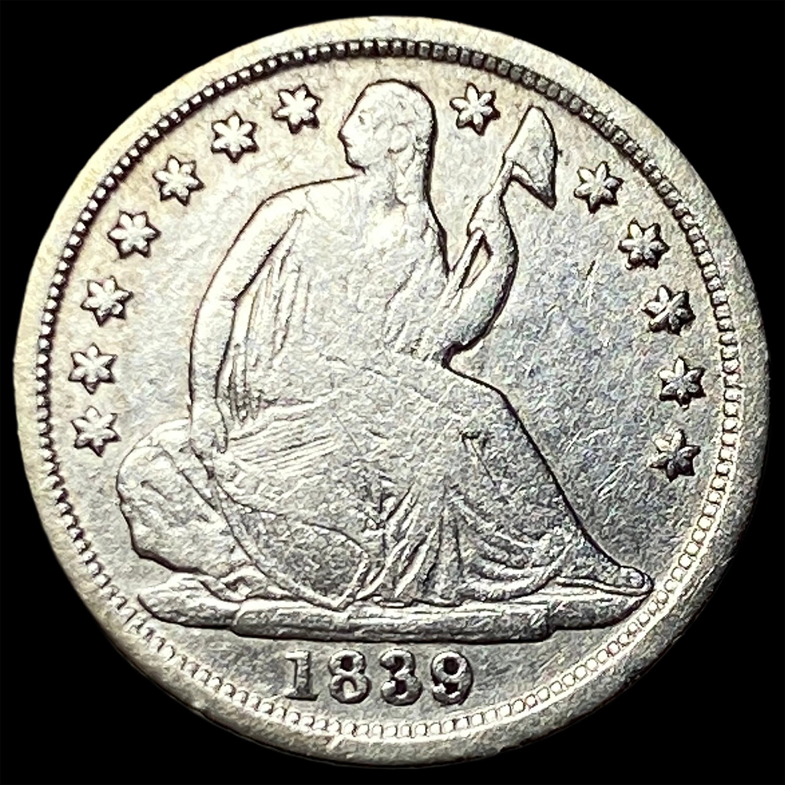 1839-O Silver Seated Liberty Half Dime NEARLY UNCIRCULATED: 1839-O Silver Seated Liberty Half Dime NEARLY UNCIRCULATED
