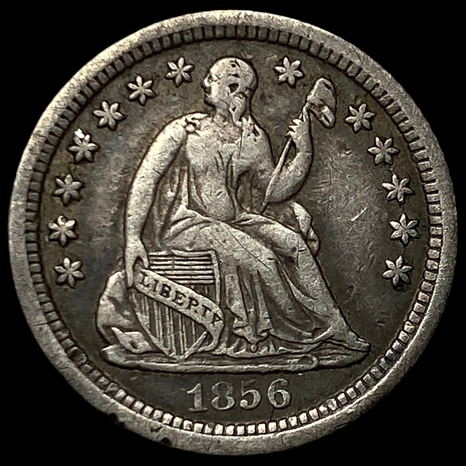 1856-O Silver Seated Liberty Half Dime NEARLY UNCIRCULATED: 1856-O Silver Seated Liberty Half Dime NEARLY UNCIRCULATED