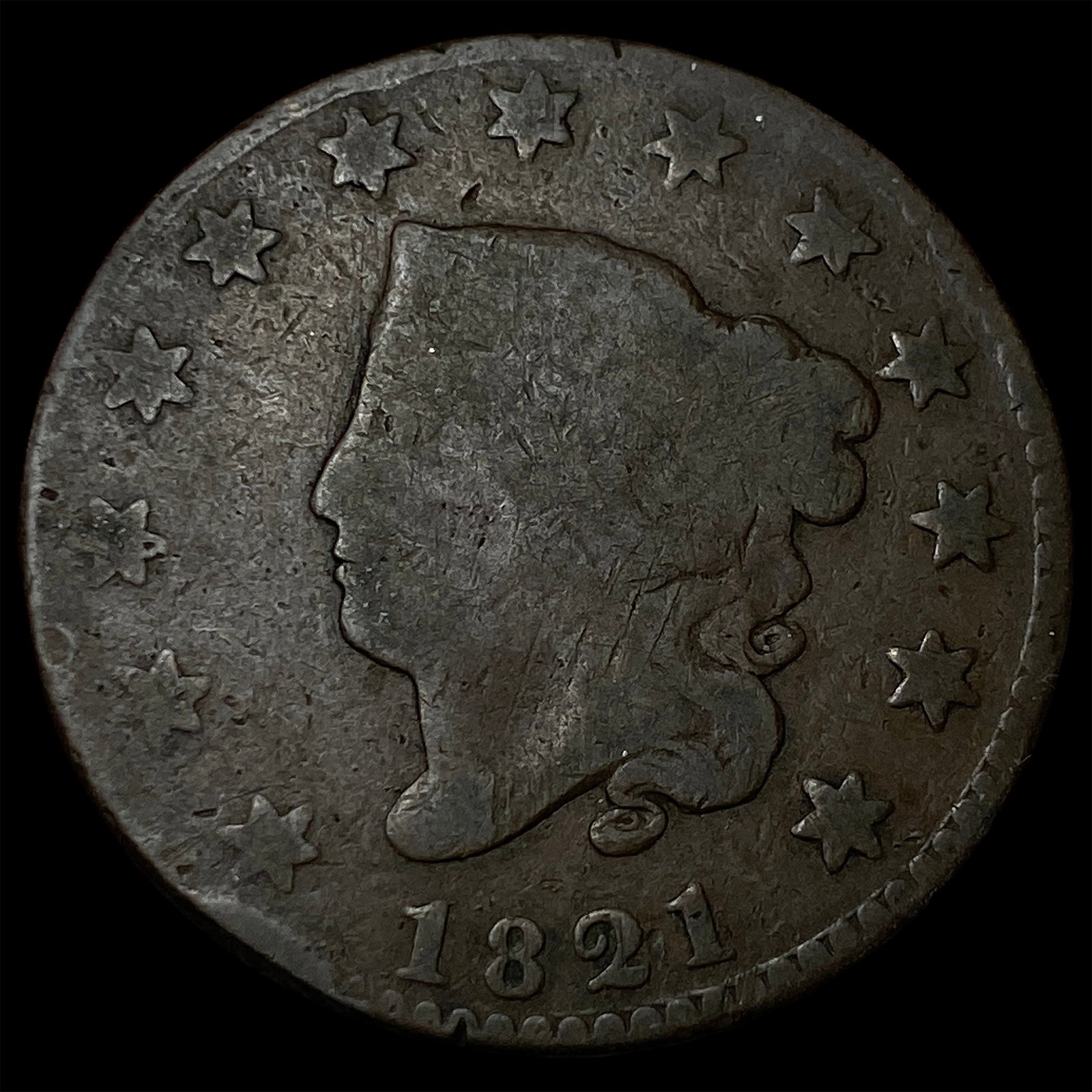 1821 Coronet Head Large Cent NICELY CIRCULATED: 1821 Coronet Head Large Cent NICELY CIRCULATED