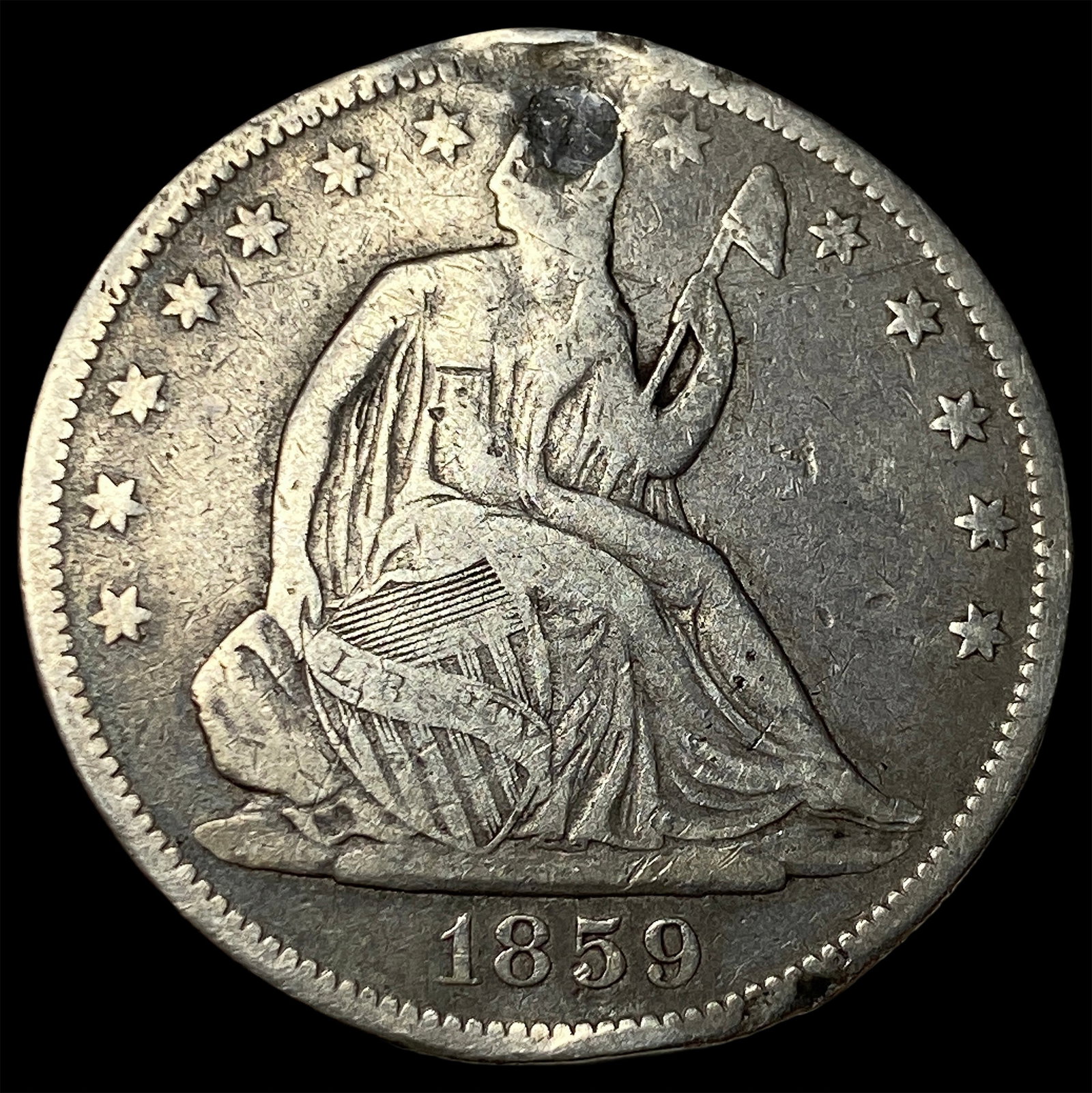 1859 Silver Seated Liberty Half Dollar LIGHTLY CIRCULATED (1 of 2)
