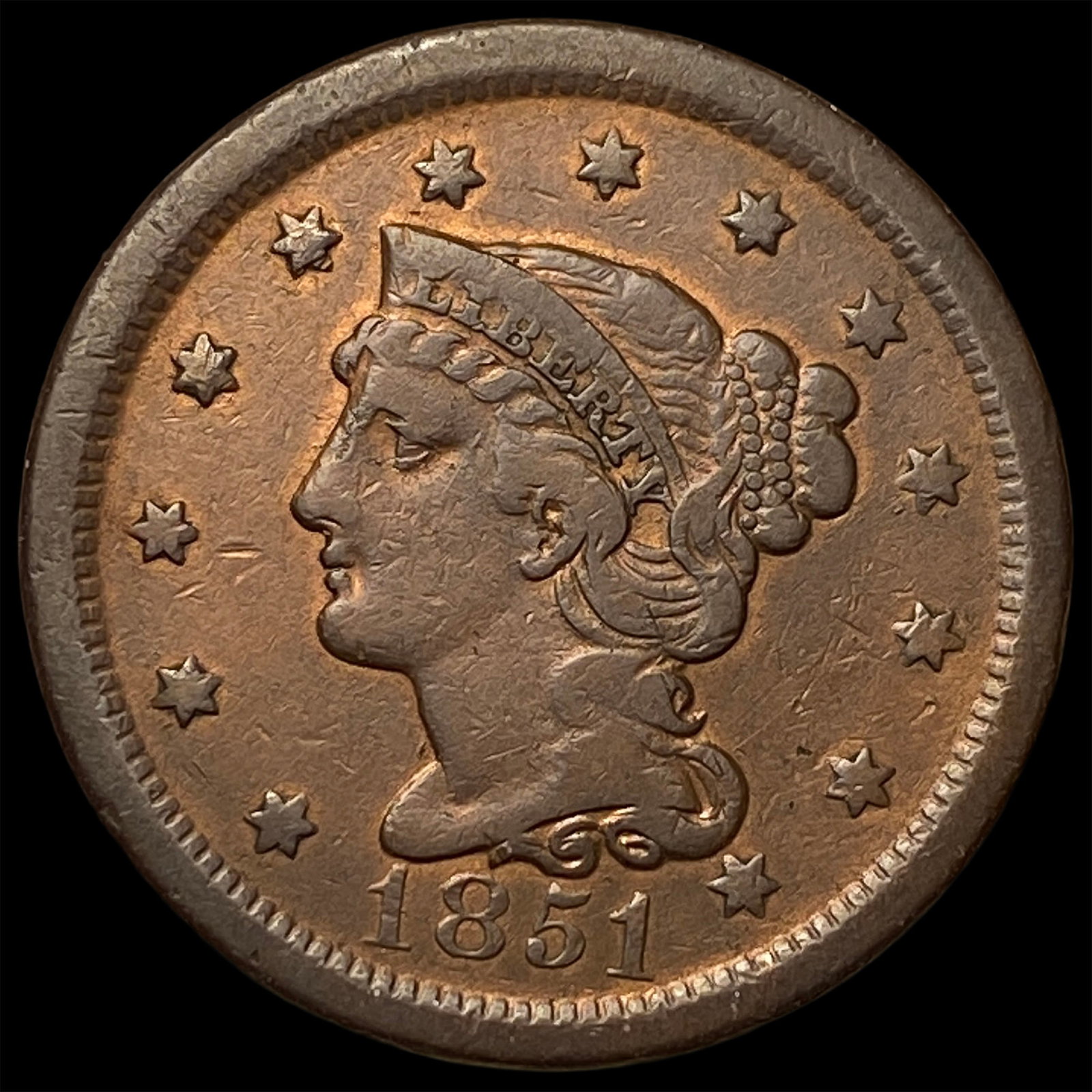 1851 Braided Hair Large Cent LIGHTLY CIRCULATED: 1851 Braided Hair Large Cent LIGHTLY CIRCULATED