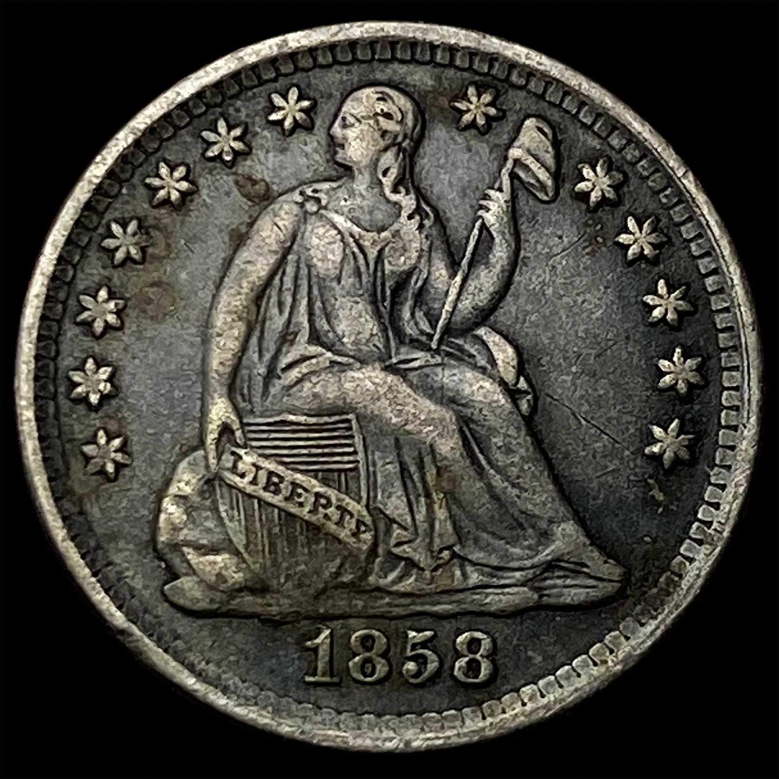 1858 Silver Seated Liberty Half Dime NEARLY UNCIRCULATED (1 of 2)