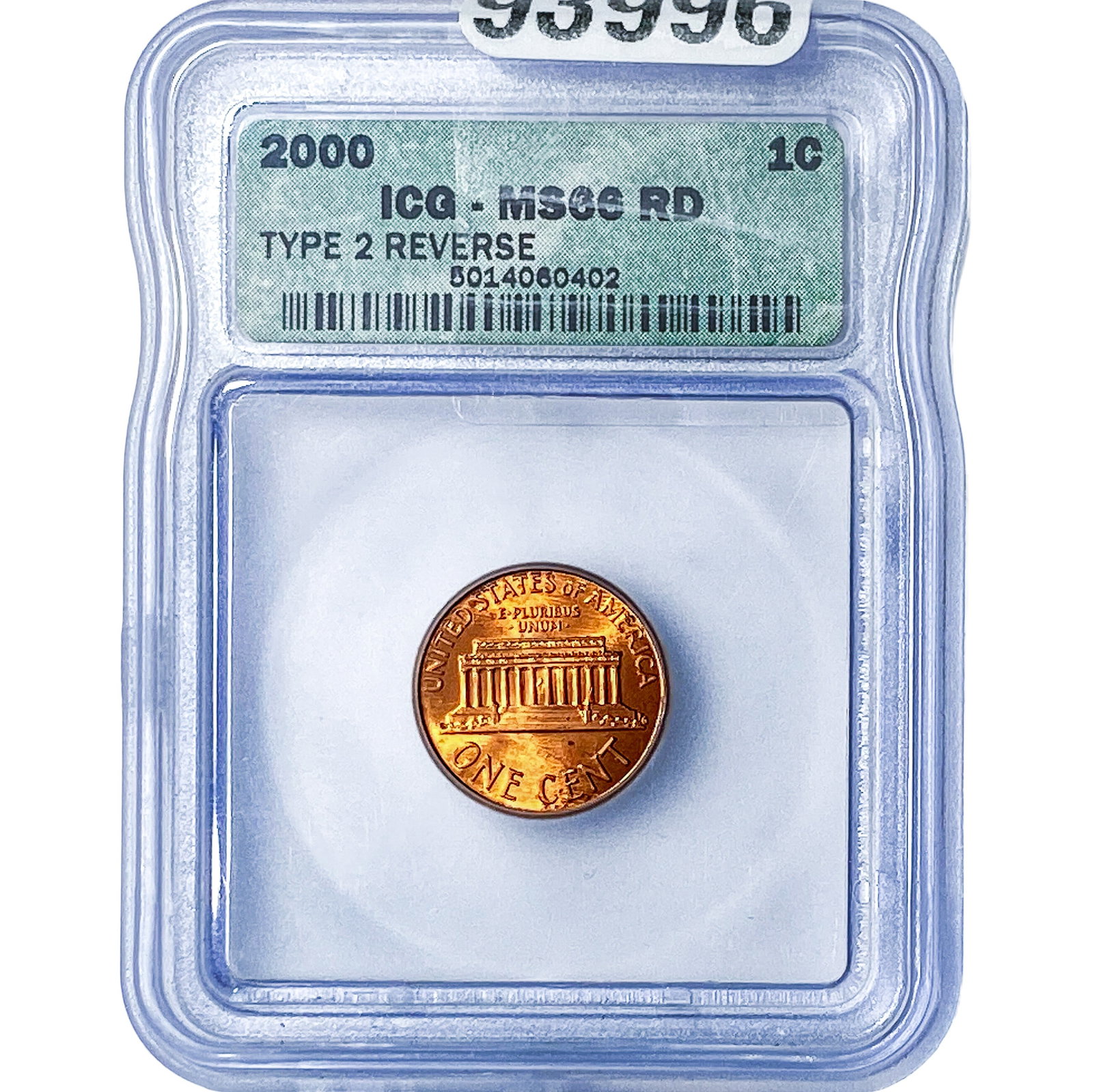 2000 Lincoln Memorial Cent ICG MS66 RD Type 2 Rev. (1 of 2)