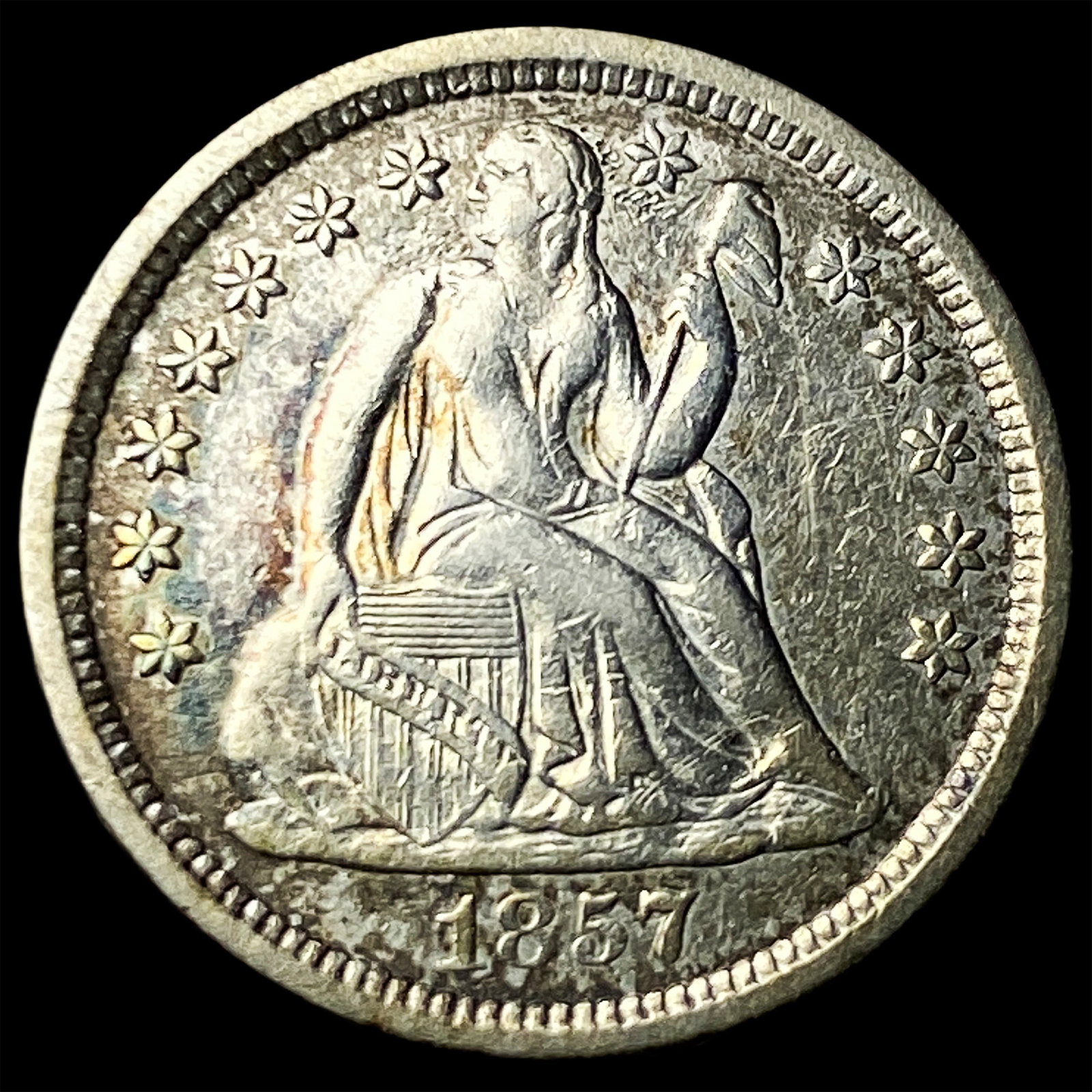 1857-O Silver Seated Liberty Dime NEARLY UNCIRCULATED (1 of 2)