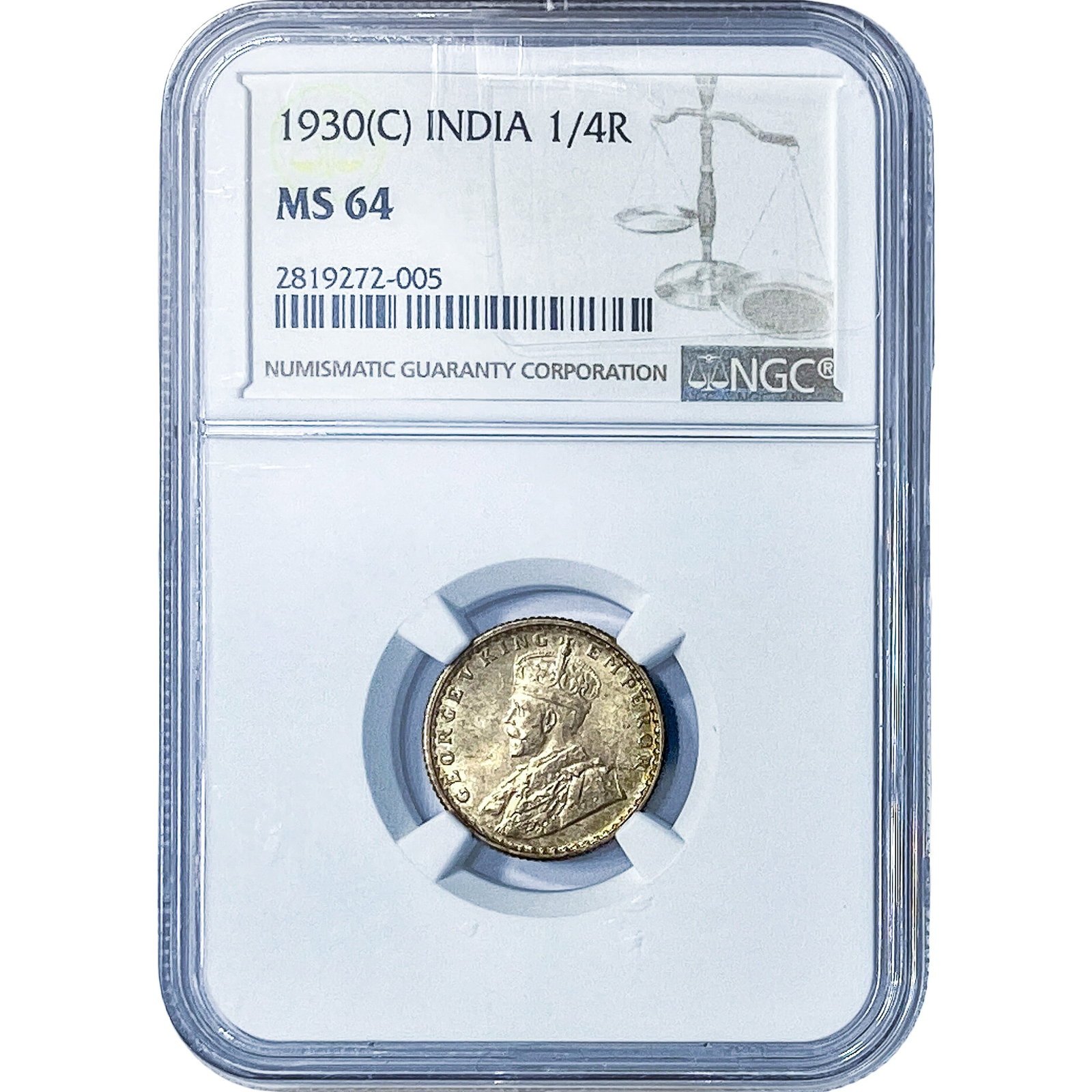 1930[C] British India Silver 1/4 Rupee NGC MS64 (1 of 2)