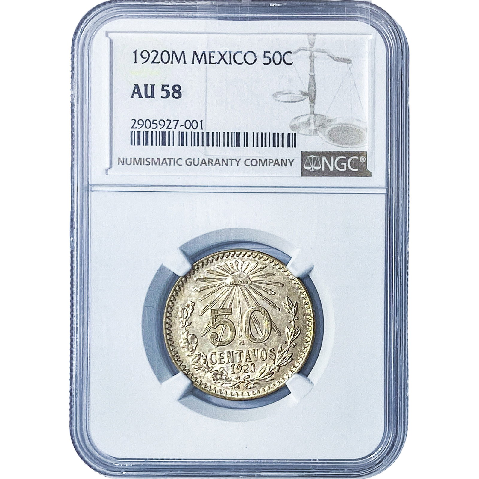 1920M Mexico Silver 50 Centavos NGC AU58 (1 of 2)