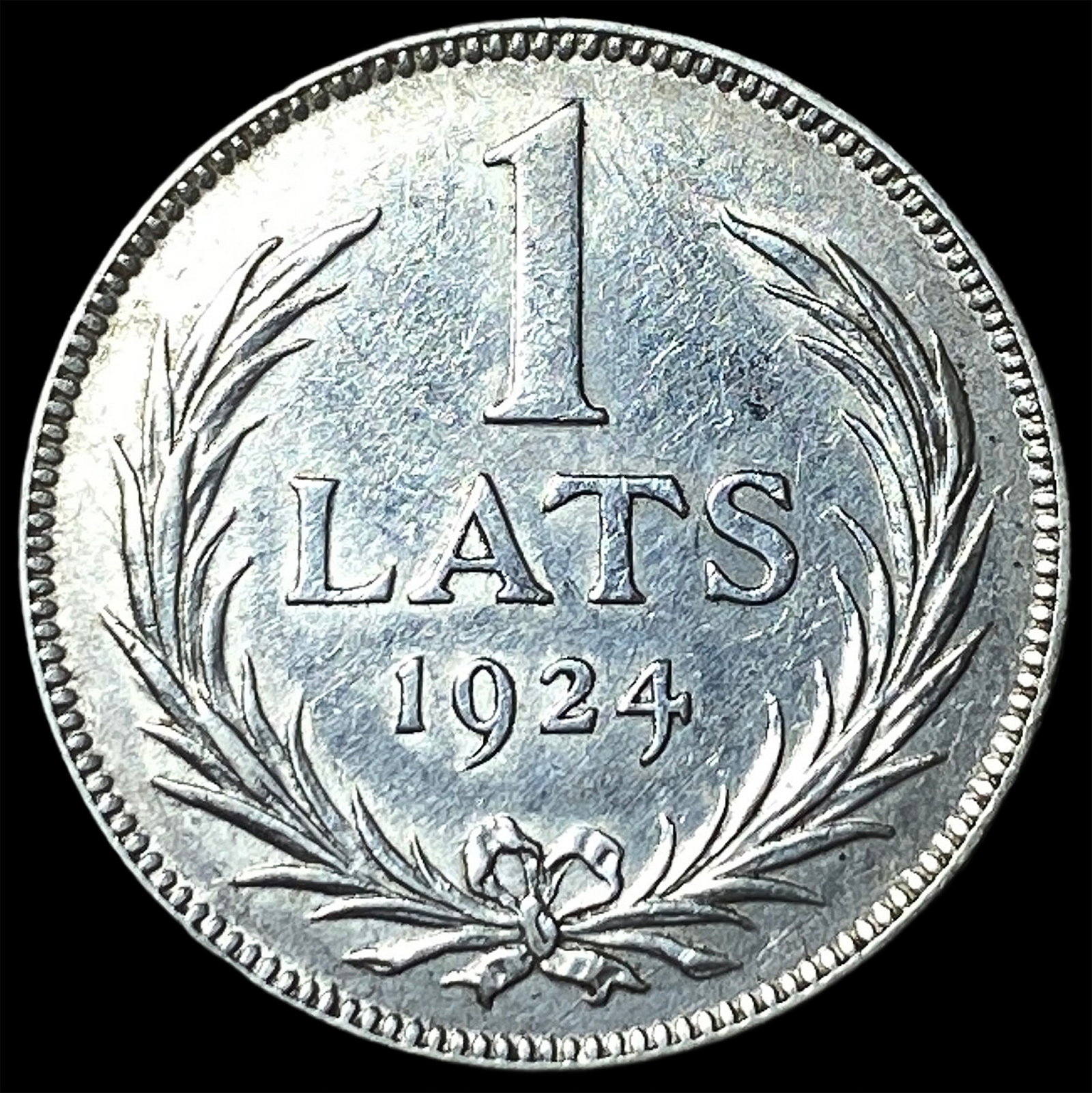 1924 Latvia Silver 1 Lats: 1924 Latvia Silver 1 Lats