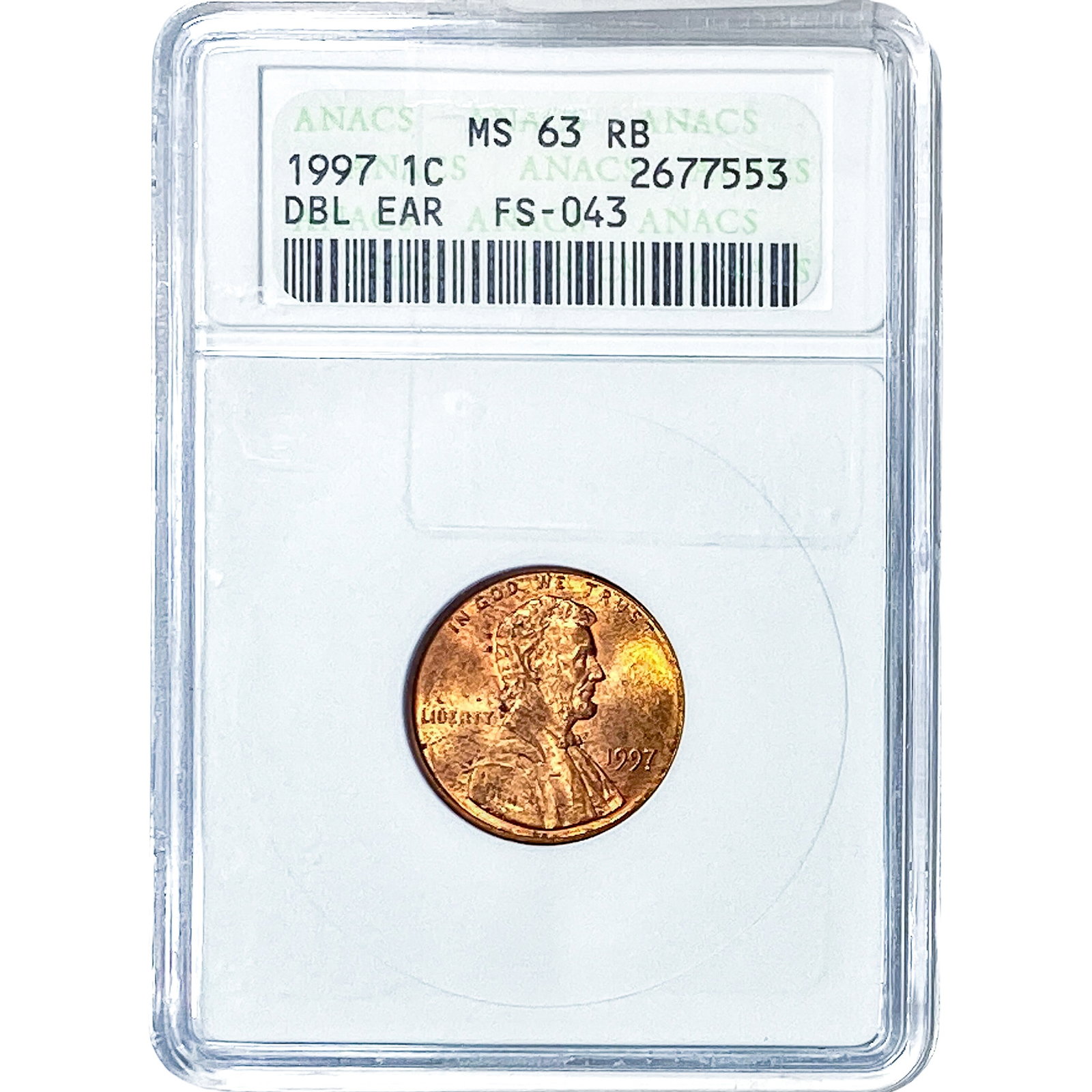 1997 Lincoln Memorial Cent ANACS MS63 RB Dbl Ear (1 of 2)