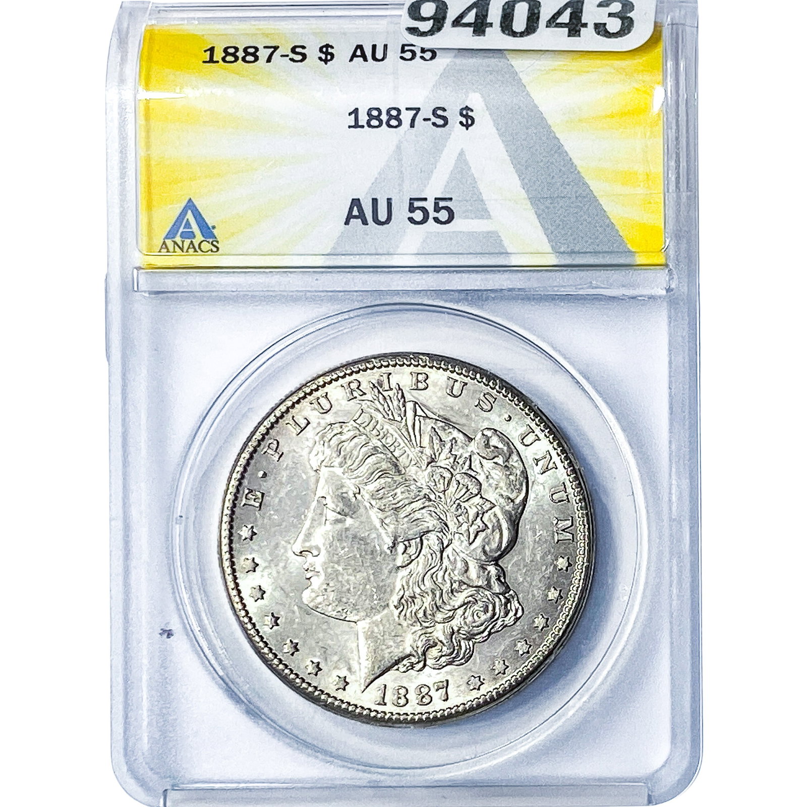 1887-S Morgan Silver Dollar ANACS AU55: 1887-S Morgan Silver Dollar ANACS AU55