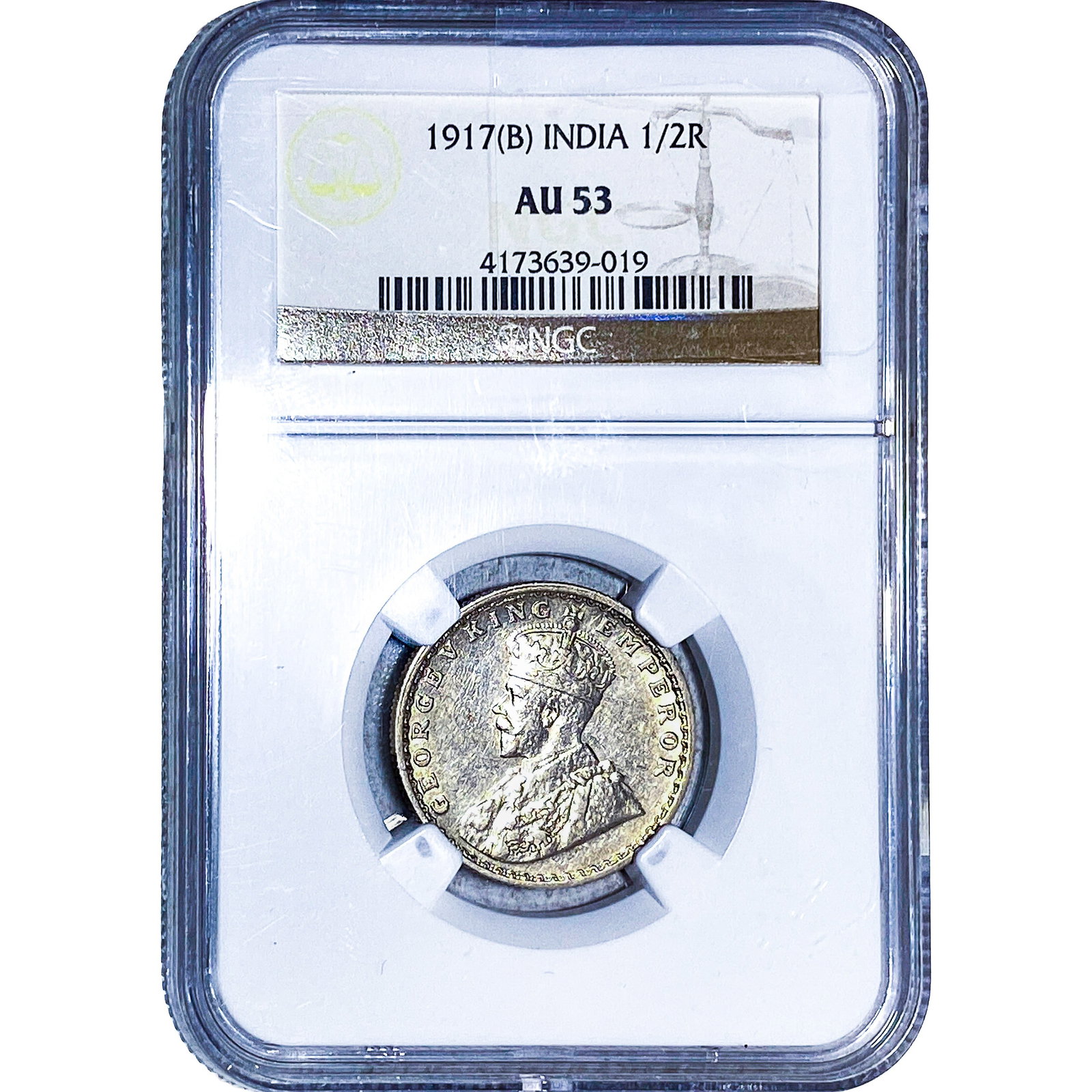 1917[B] British India Silver 1/2 Rupee NGC AU53 (1 of 2)