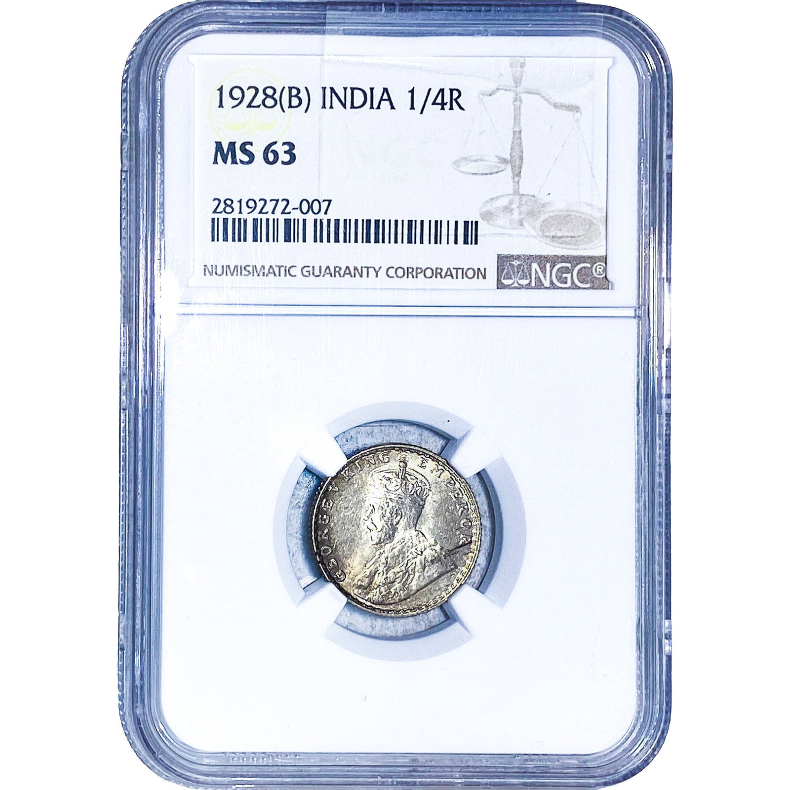 1928[B] British India Silver 1/4 Rupee NGC MS63 (1 of 2)