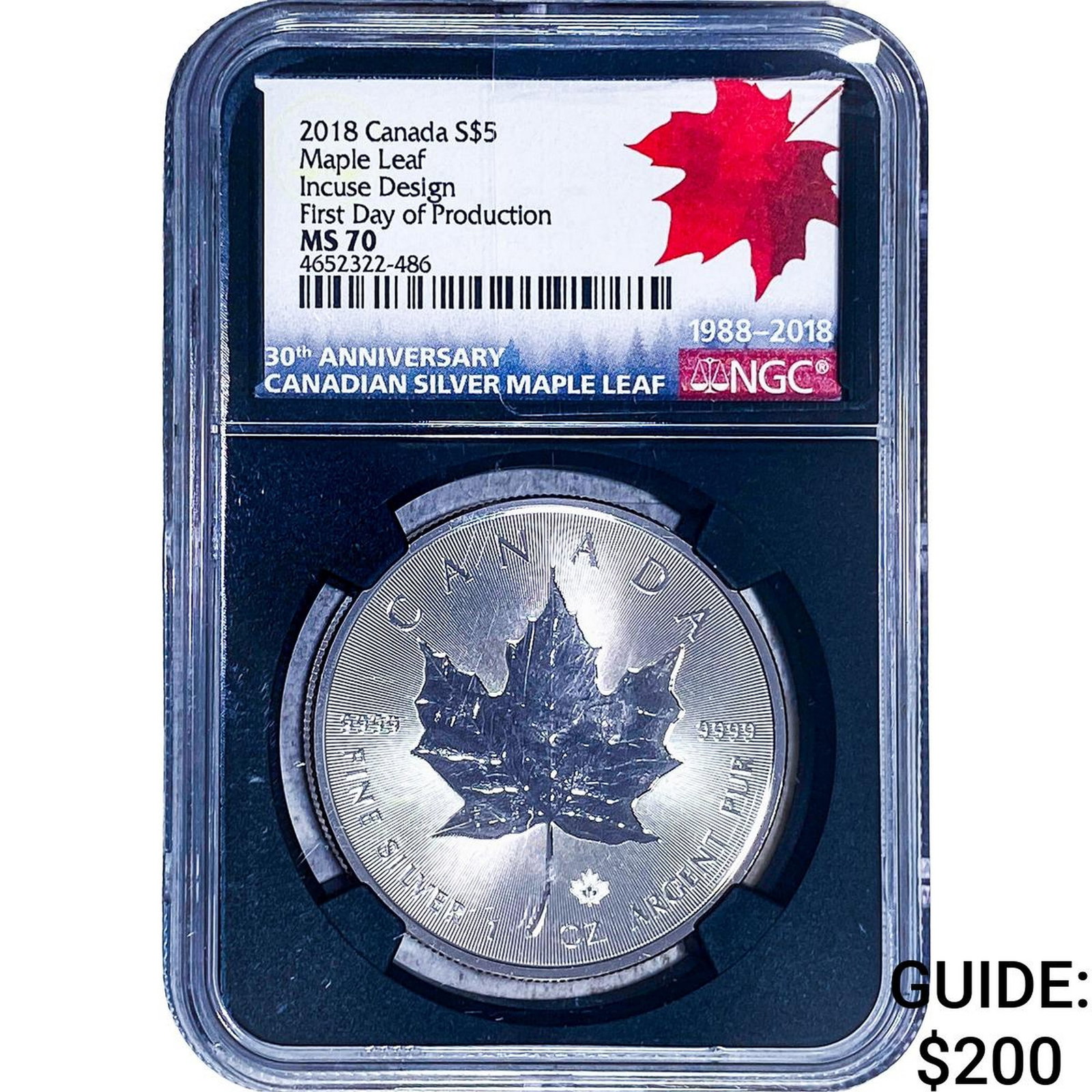 2018 Canada 1oz. Silver $5 Incuse Design NGC MS70 (1 of 2)
