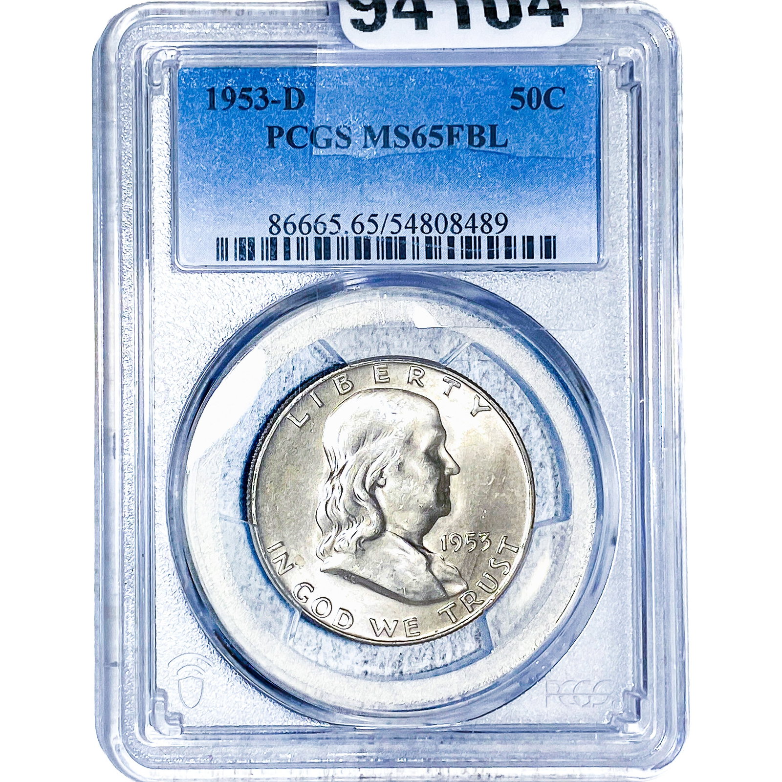 1953-D Franklin Half Dollar PCGS MS65 FBL: 1953-D Franklin Half Dollar PCGS MS65 FBL