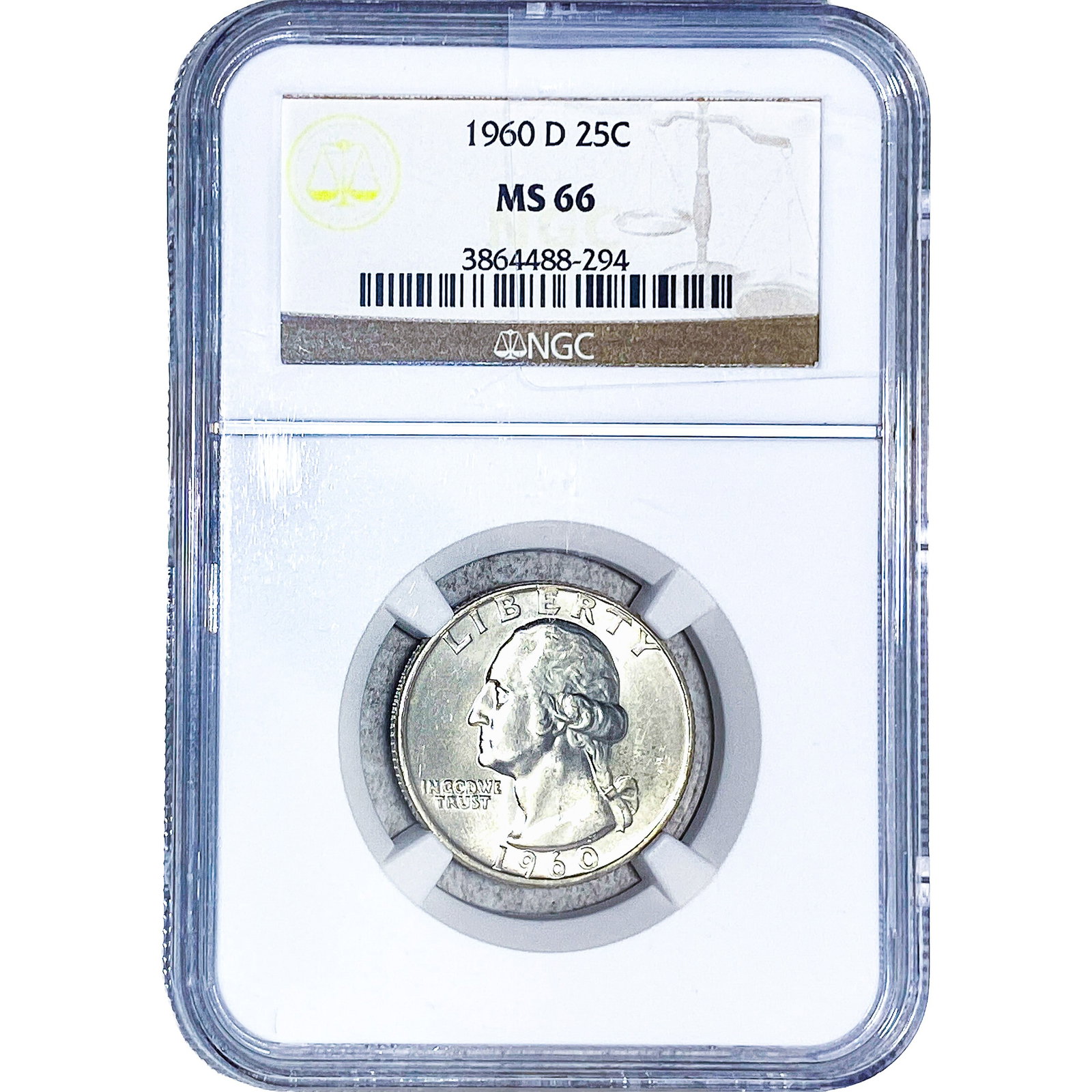 1960-D Washington Silver Quarter NGC MS66: 1960-D Washington Silver Quarter NGC MS66