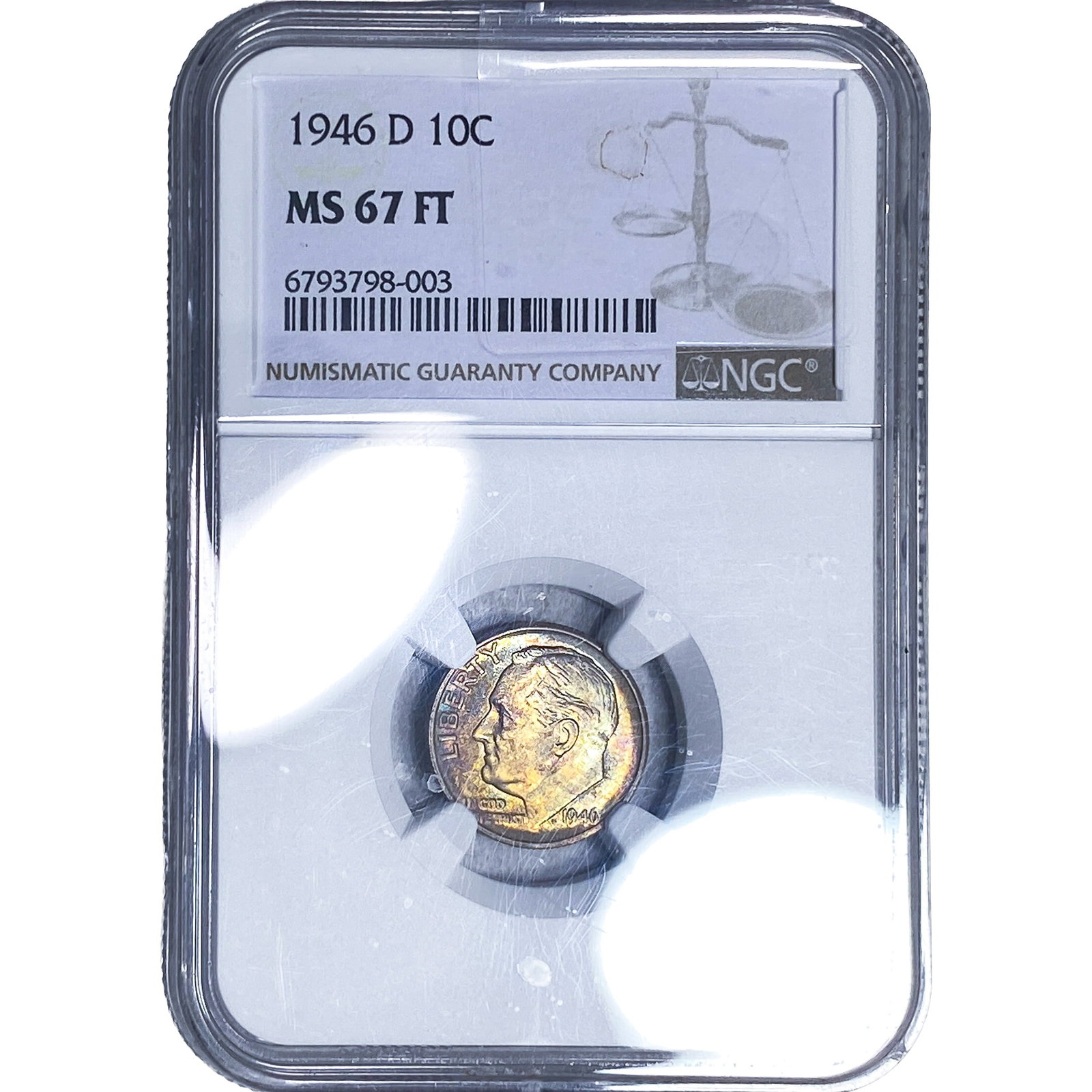 1946-D Roosevelt Dime NGC MS67 FT: 1946-D Roosevelt Dime NGC MS67 FT
