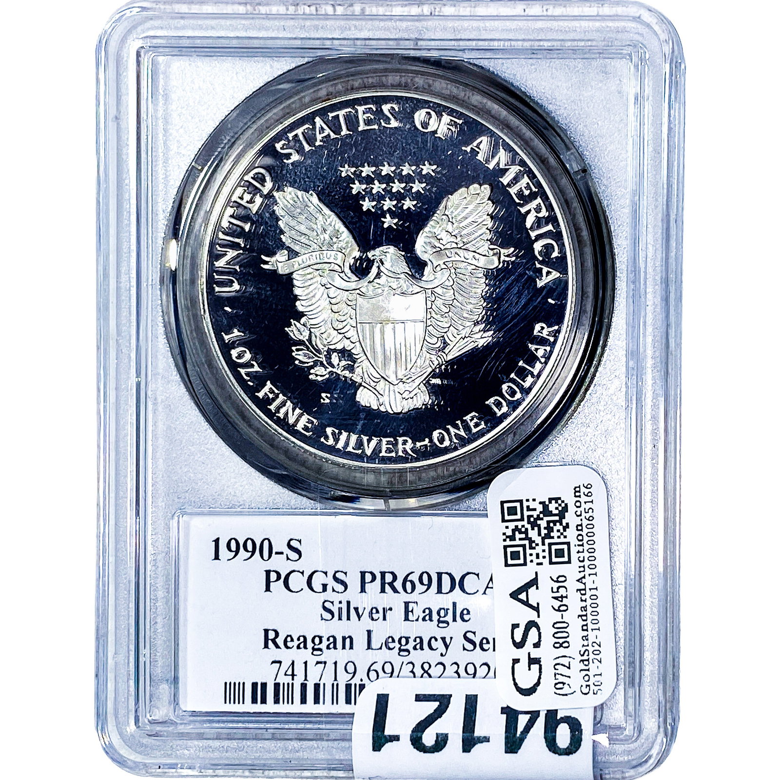1990-S Silver Eagle PCGS PR69 DCAM: 1990-S Silver Eagle PCGS PR69 DCAM