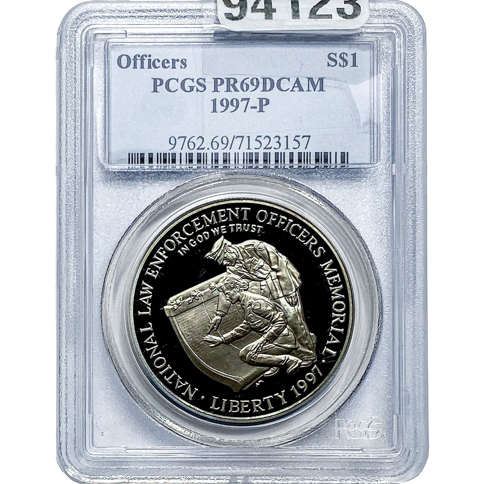 1997-P Nat. Law Enfor. Officers Memorial Silver $1 PCGS PR69 DCAM: 1997-P Nat. Law Enfor. Officers Memorial Silver $1 PCGS PR69 DCAM