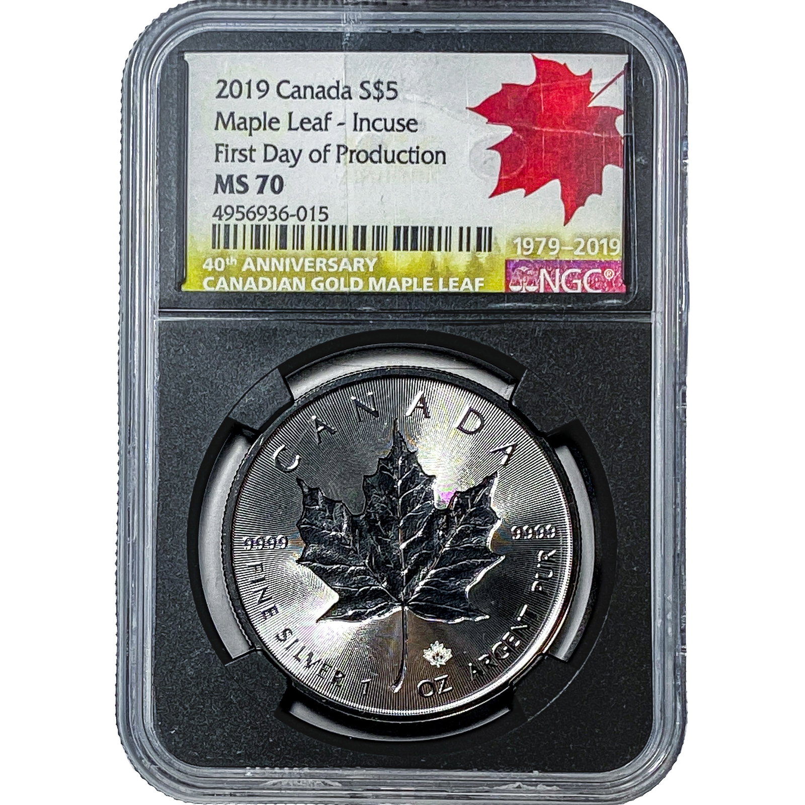 2019 Canada 1oz Silver $5-Maple Leaf Incuse MS70 (1 of 2)