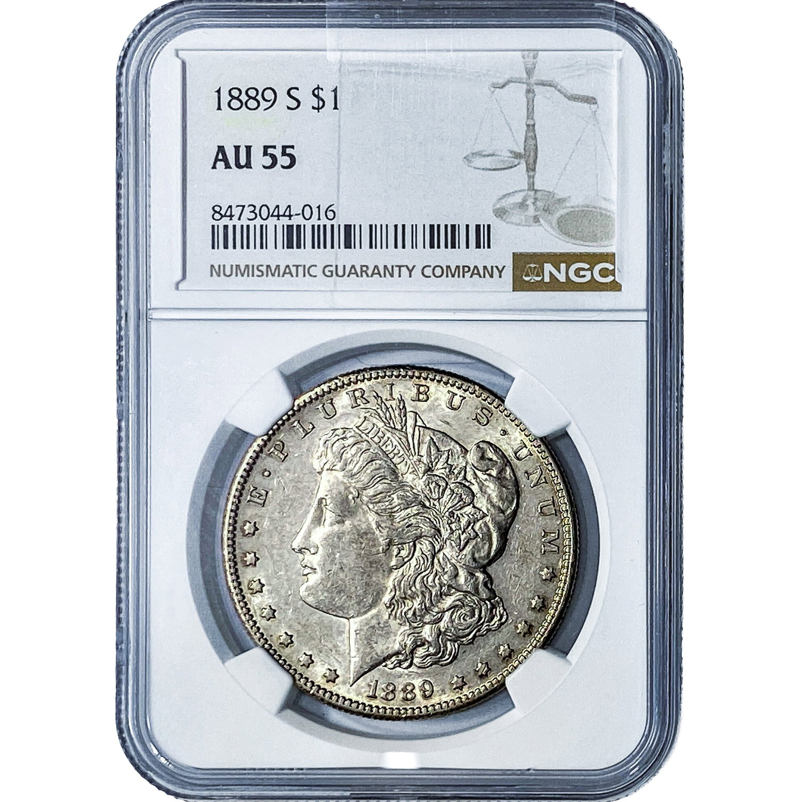 1889-S Morgan Silver Dollar NGC AU55: 1889-S Morgan Silver Dollar NGC AU55