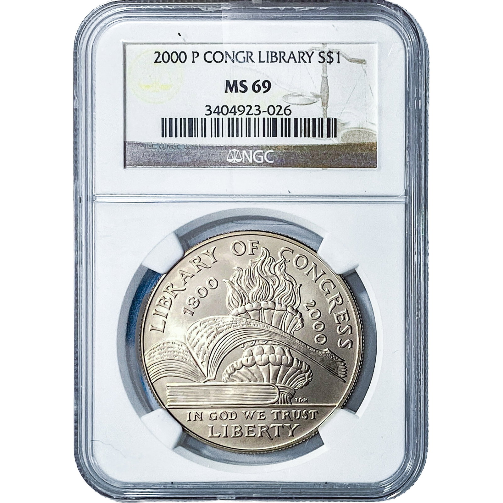 2000-P Library Of Congress Bicentennial Silver $1 NGC MS69: 2000-P Library Of Congress Bicentennial Silver $1 NGC MS69
