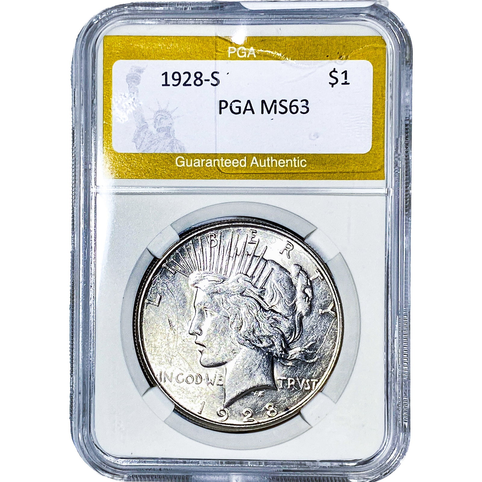 1928-S Silver Peace Dollar PGA MS63: 1928-S Silver Peace Dollar PGA MS63
