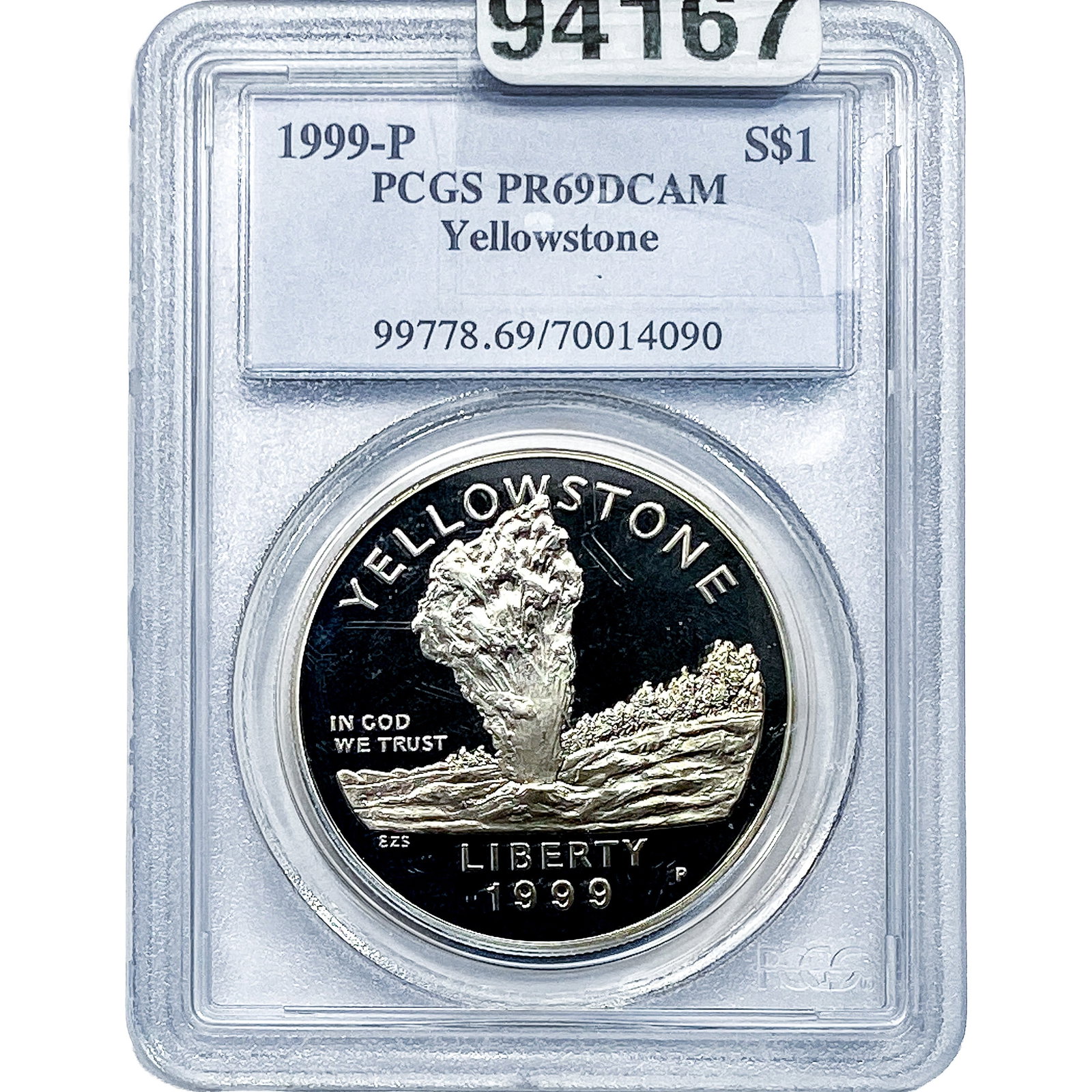 1999-P Yellowstone Silver Dollar PCGS PR69 DCAM: 1999-P Yellowstone Silver Dollar PCGS PR69 DCAM
