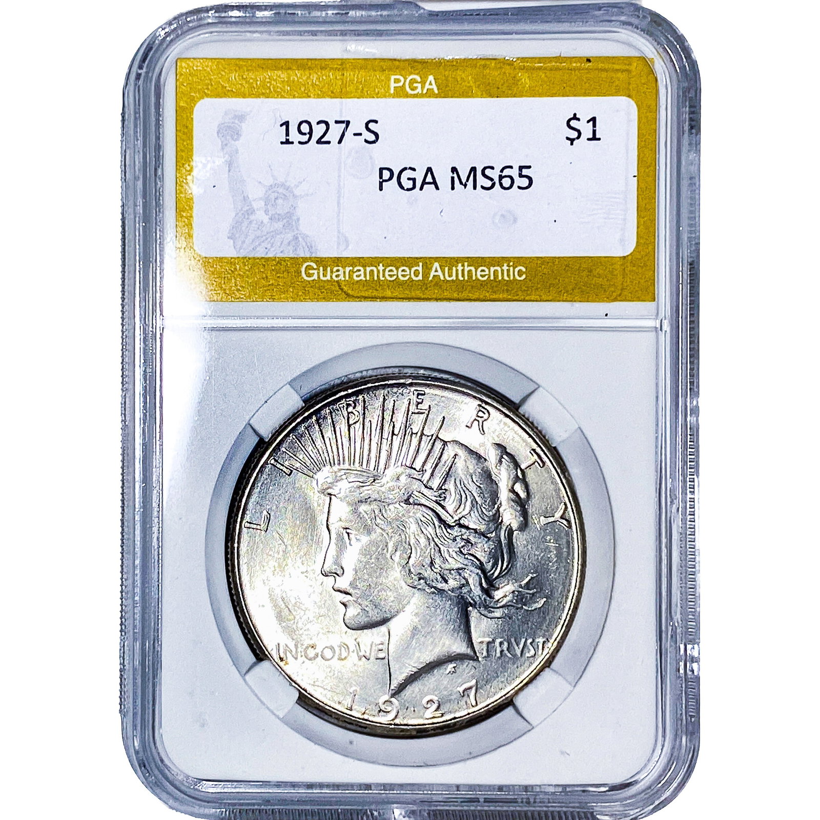 1927-S Silver Peace Dollar PGA MS65: 1927-S Silver Peace Dollar PGA MS65
