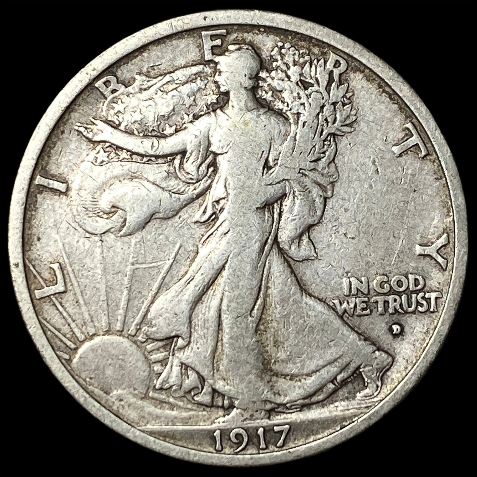1917-D Silver Walking Liberty Half Dollar LIGHTLY CIRCULATED: 1917-D Silver Walking Liberty Half Dollar LIGHTLY CIRCULATED