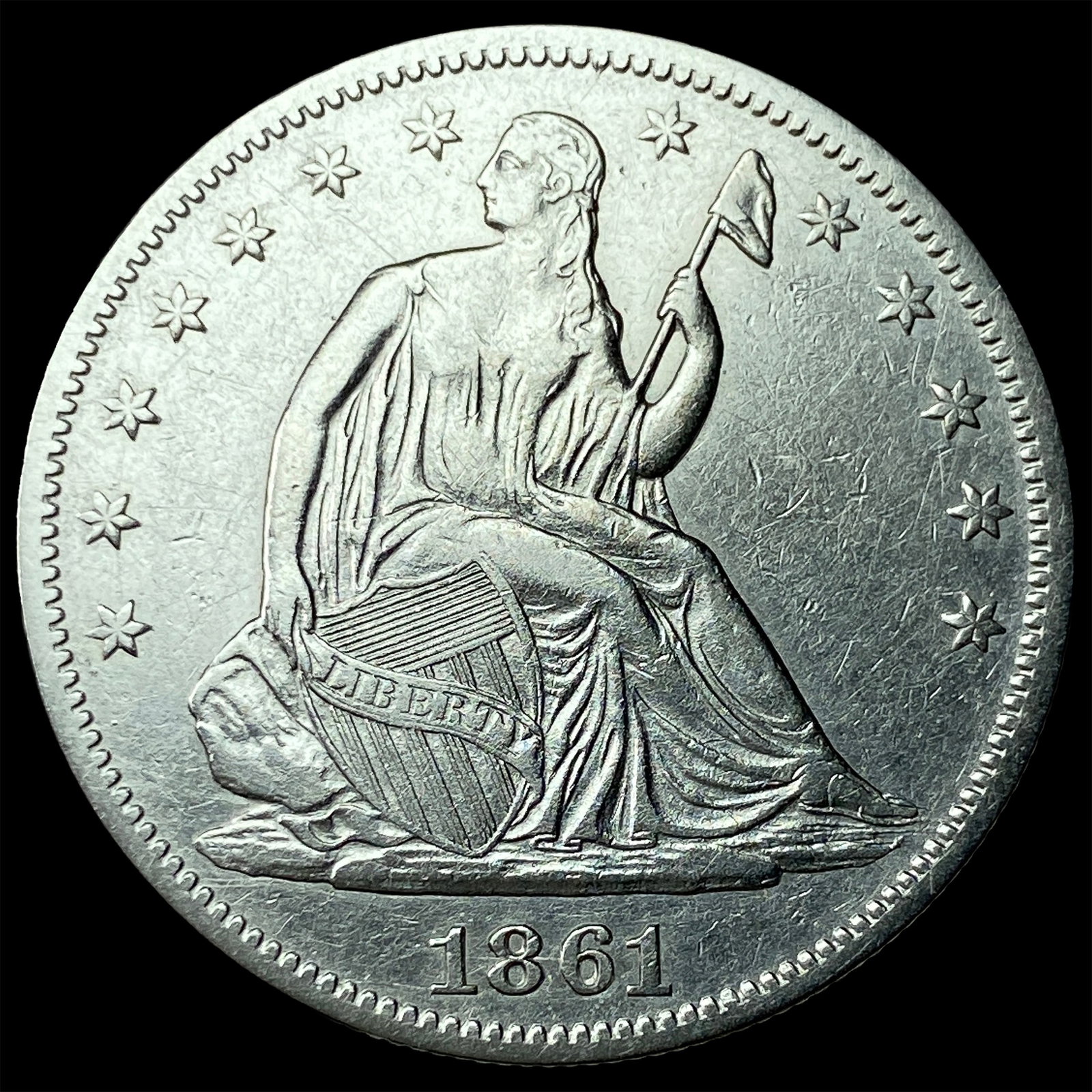 1861 Silver Seated Liberty Half Dollar CLOSELY UNCIRCULATED (1 of 2)