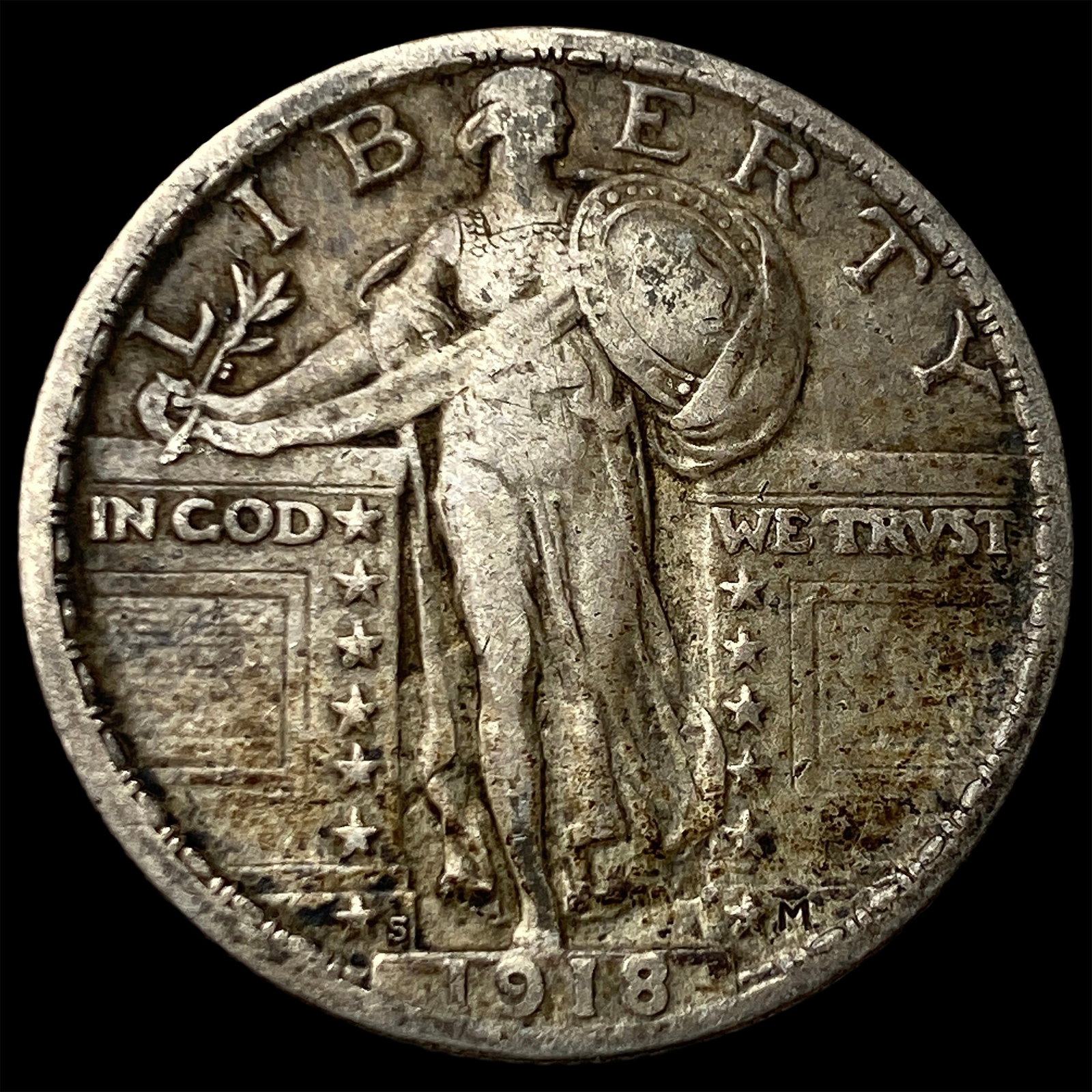 1918-S Silver Standing Liberty Quarter ABOUT UNCIRCULATED (1 of 2)