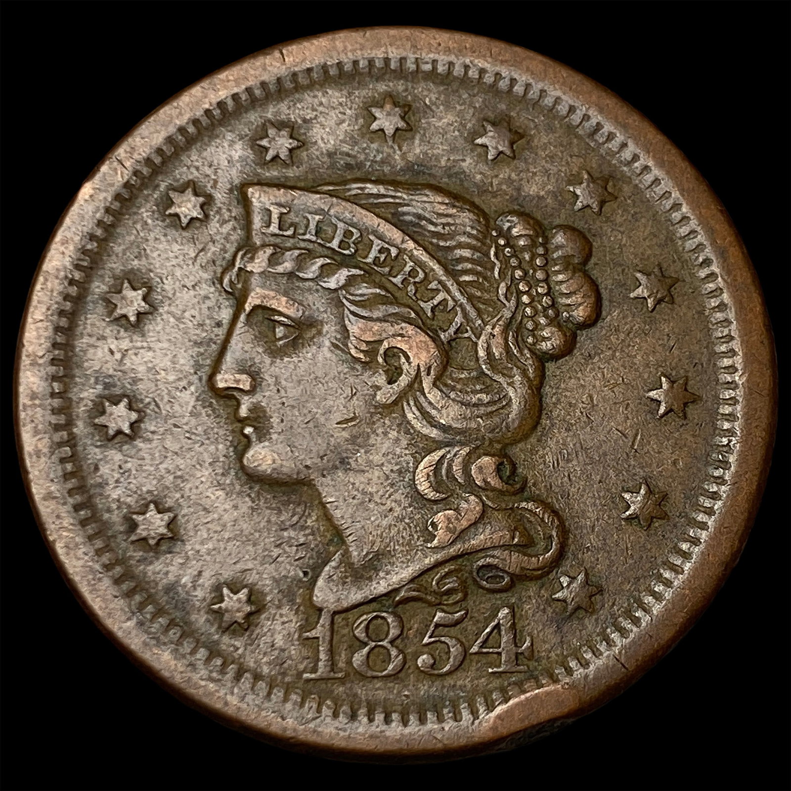 1854 Braided Hair Large Cent NEARLY UNCIRCULATED: 1854 Braided Hair Large Cent NEARLY UNCIRCULATED