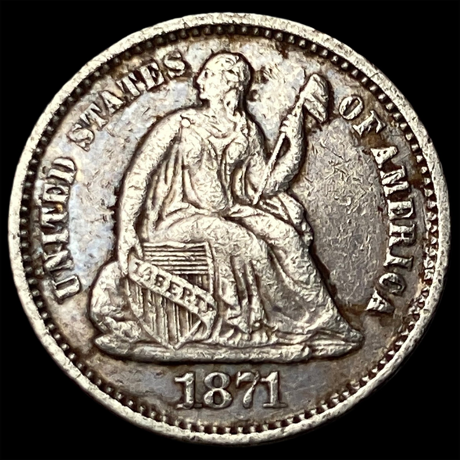 1871 Silver Seated Liberty Half Dime CLOSELY UNCIRCULATED (1 of 2)