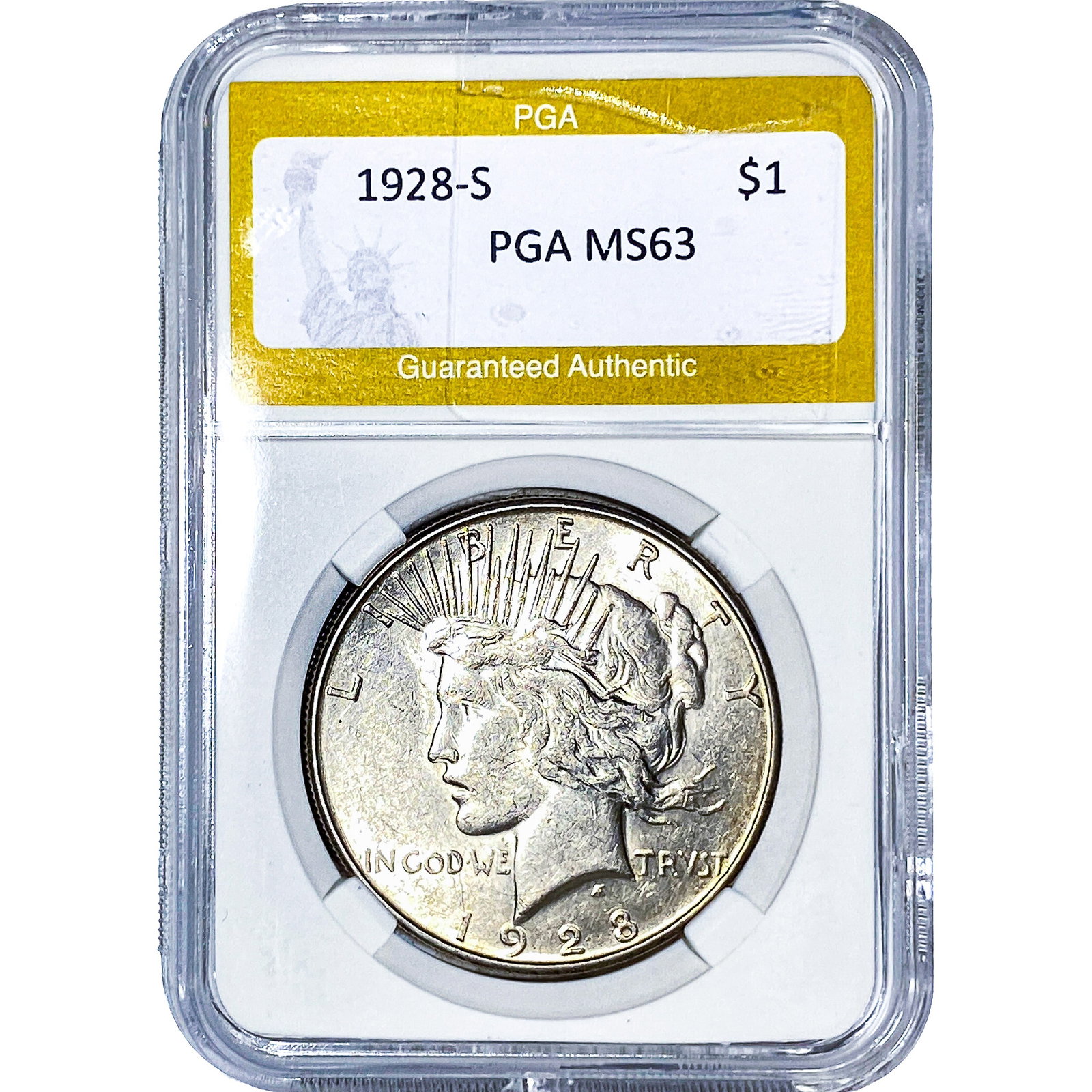 1928-S Silver Peace Dollar PGA MS63: 1928-S Silver Peace Dollar PGA MS63