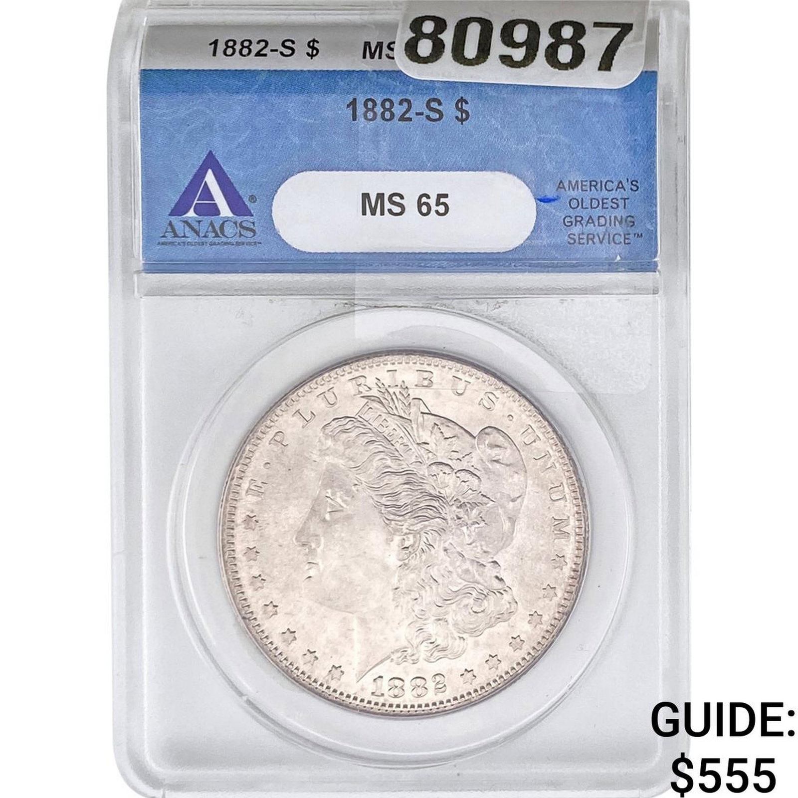 1882-S Morgan Silver Dollar ANACS MS65: 1882-S Morgan Silver Dollar ANACS MS65