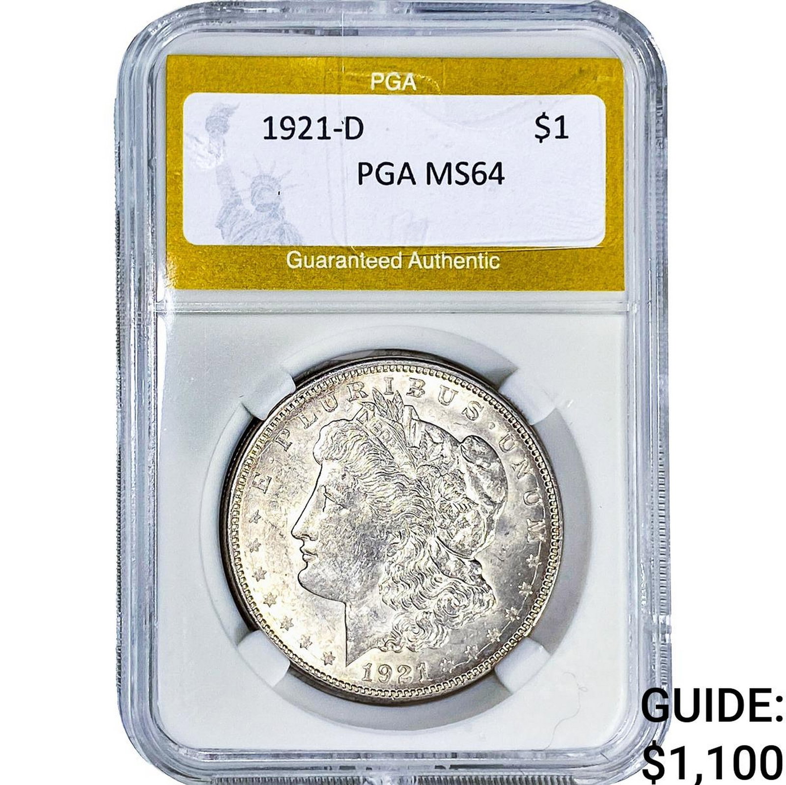 1921-D Morgan Silver Dollar PGA MS64: 1921-D Morgan Silver Dollar PGA MS64