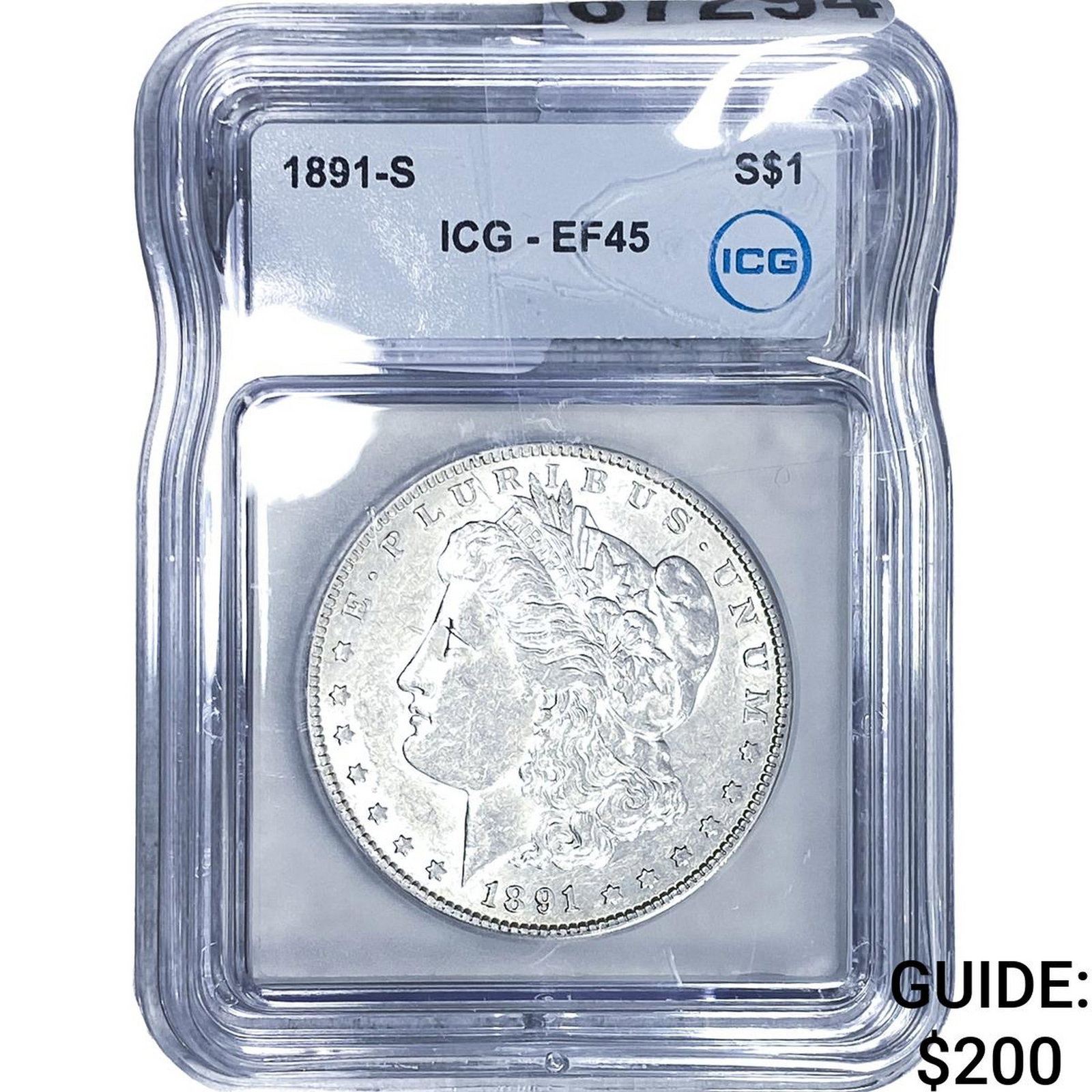 1891-S Morgan Silver Dollar ICG EF45: 1891-S Morgan Silver Dollar ICG EF45