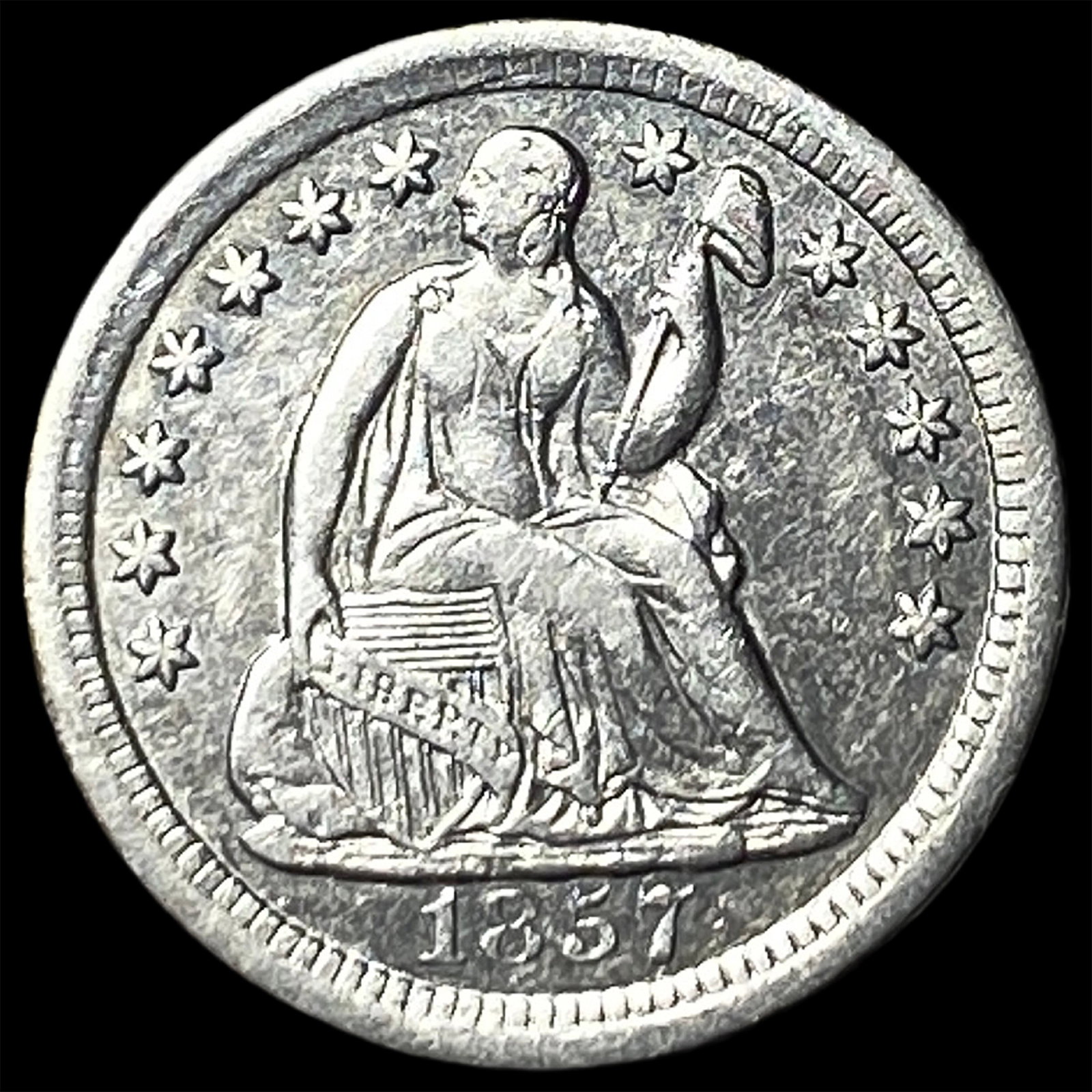 1857-O Silver Seated Liberty Half Dime CLOSELY UNCIRCULATED (1 of 2)