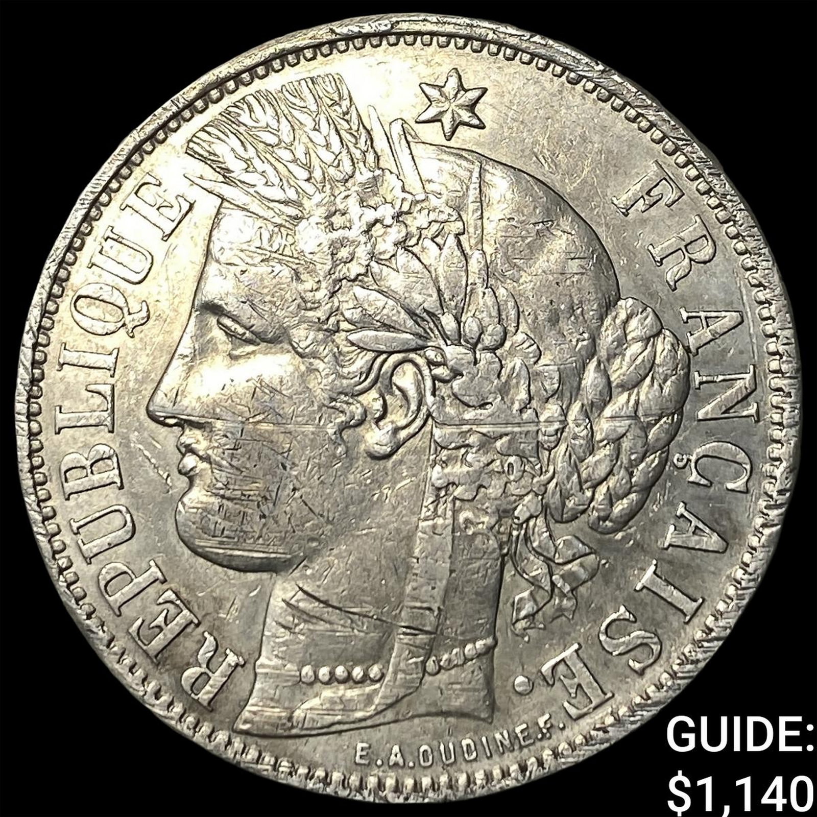1870K France Silver 5 Fancs Ceres Head (1 of 2)